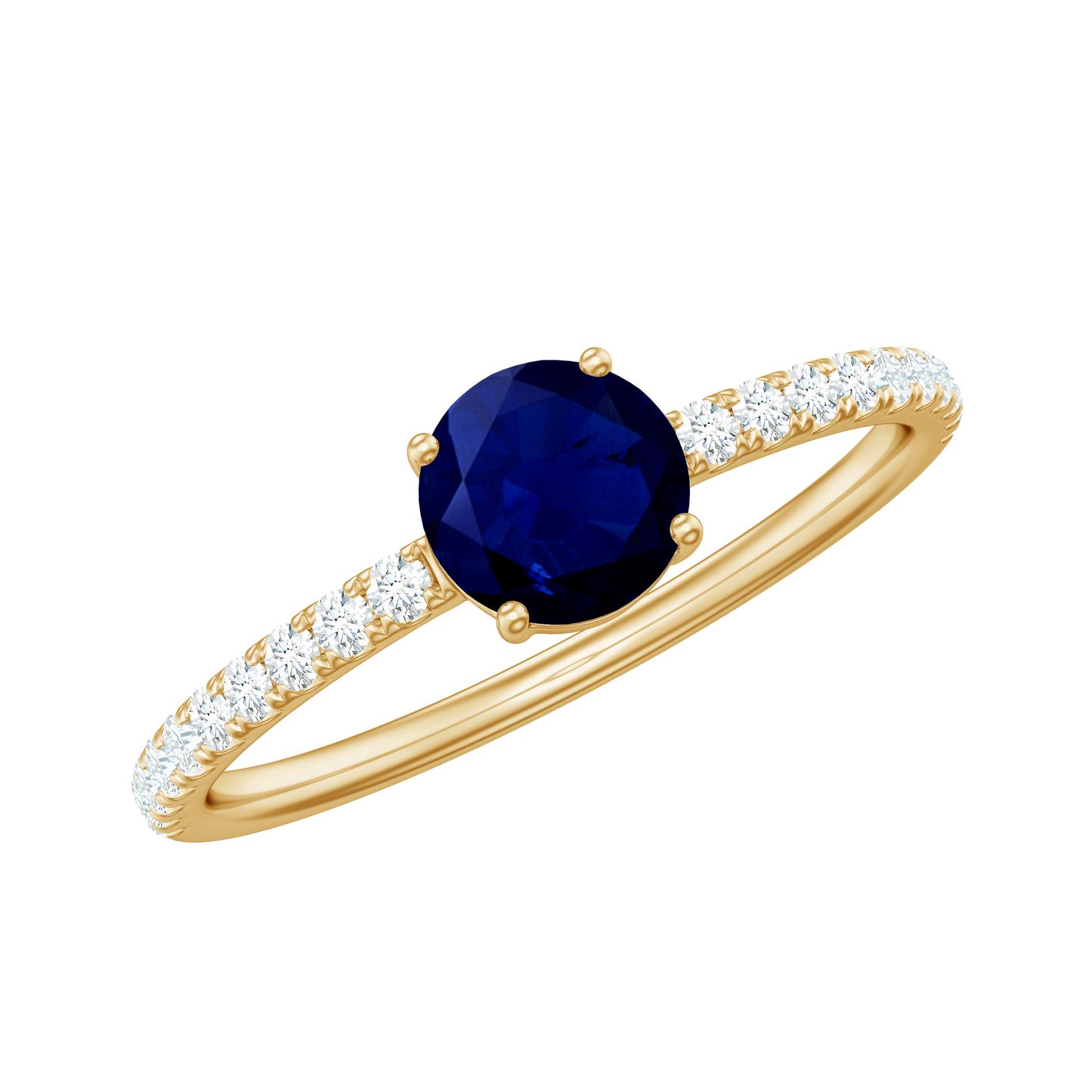 0.95 Carat Round Blue Sapphire Solitaire Ring with Diamond Side Stones