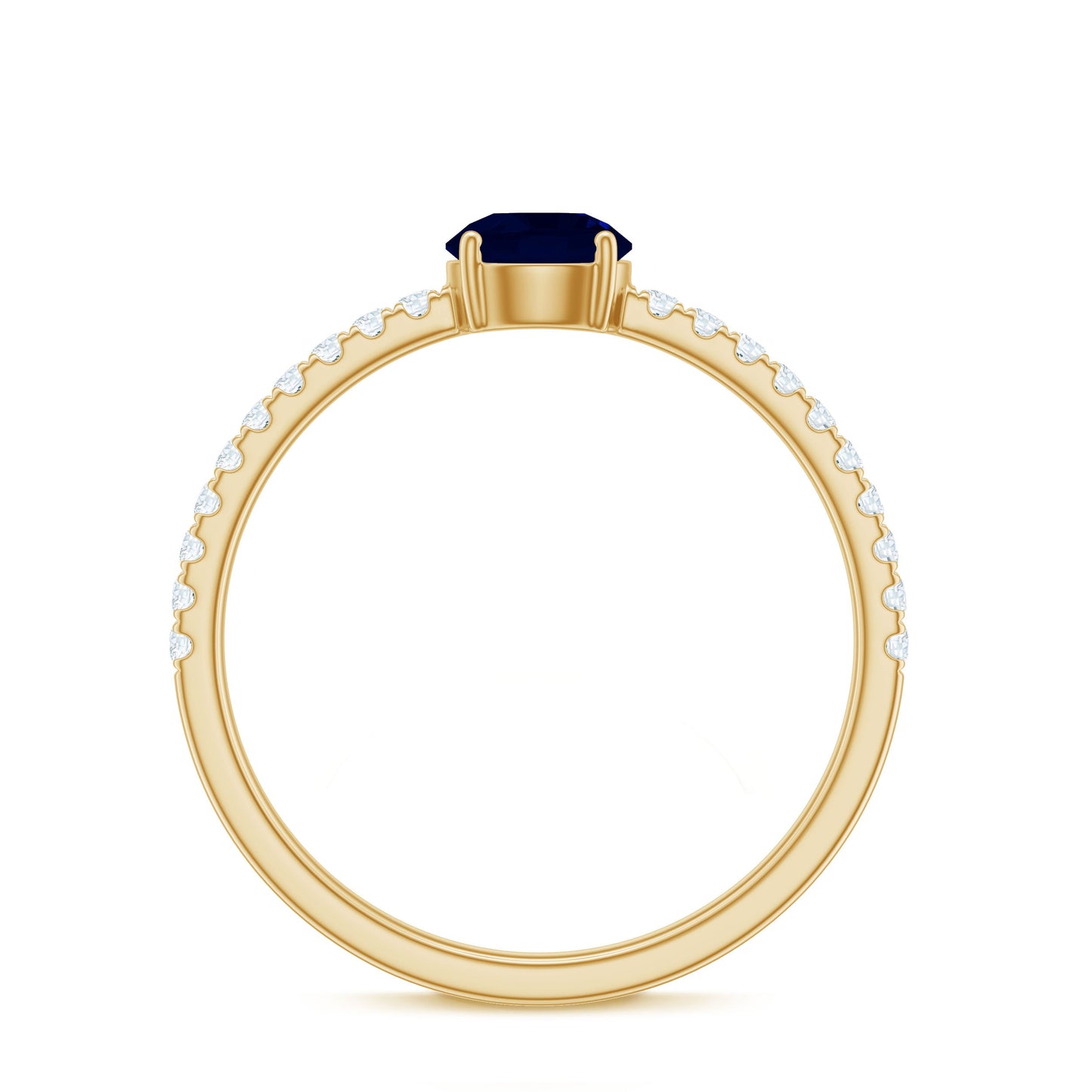 0.95 Carat Round Blue Sapphire Solitaire Ring with Diamond Side Stones