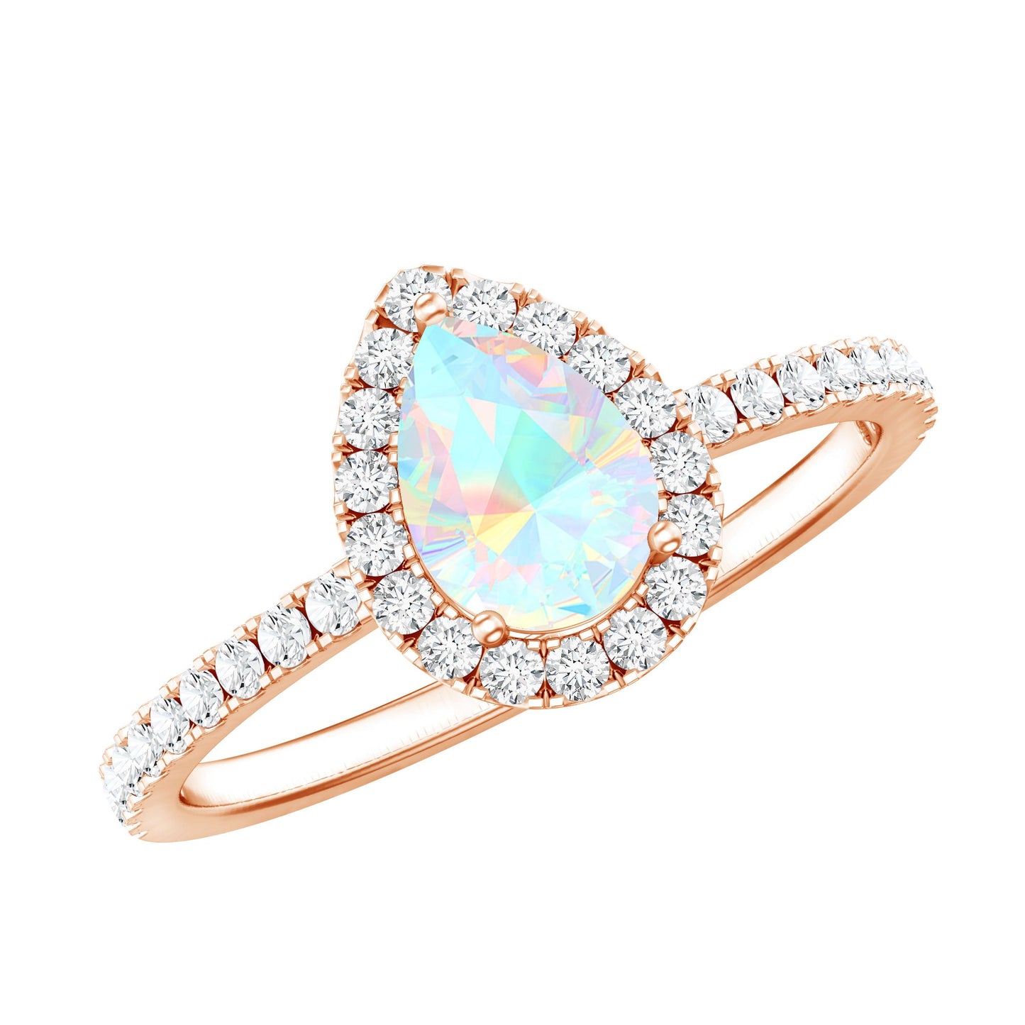 0.7 Carat Natural Ethiopian Opal Teardrop Engagement Ring with Diamond Halo