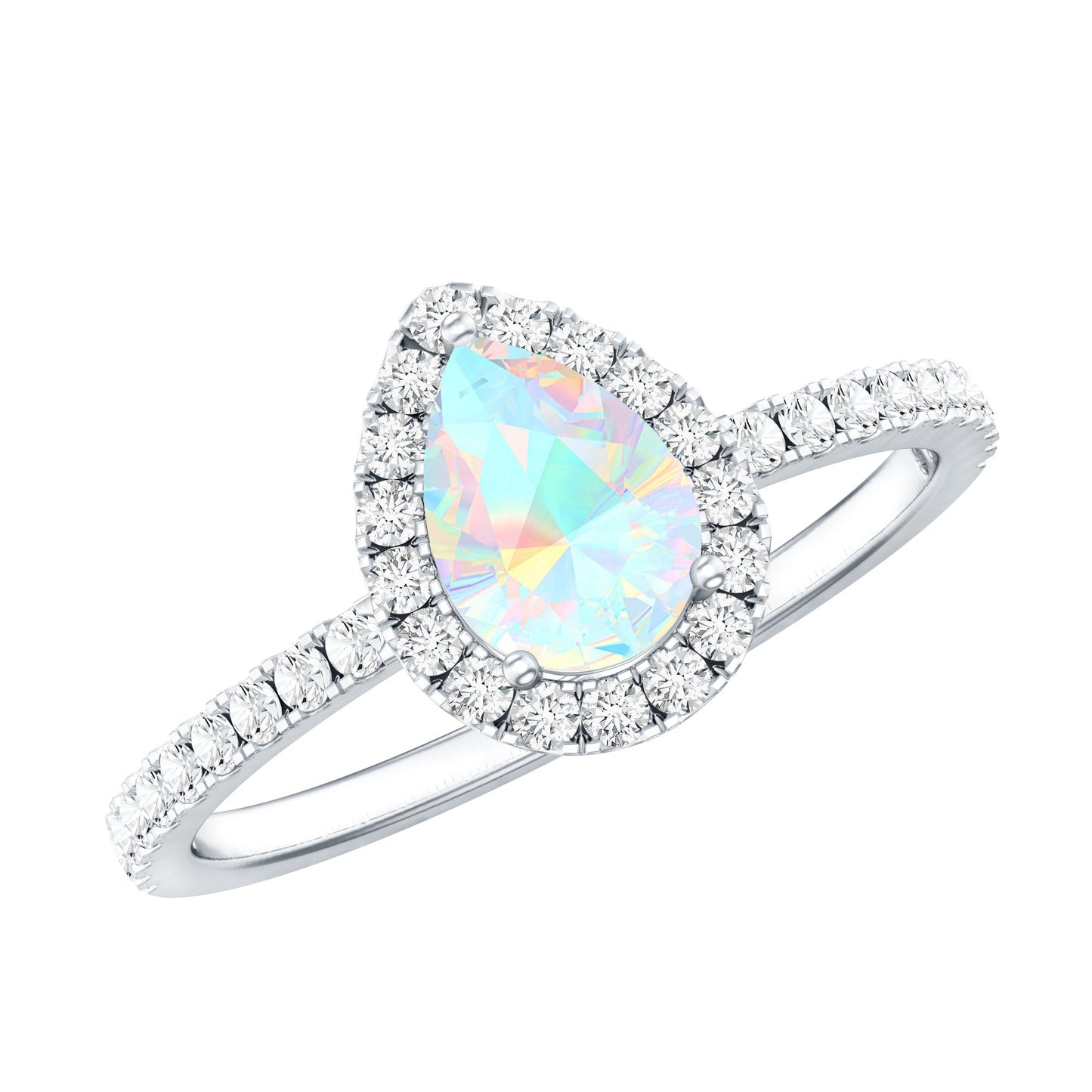 0.7 Carat Natural Ethiopian Opal Teardrop Engagement Ring with Diamond Halo