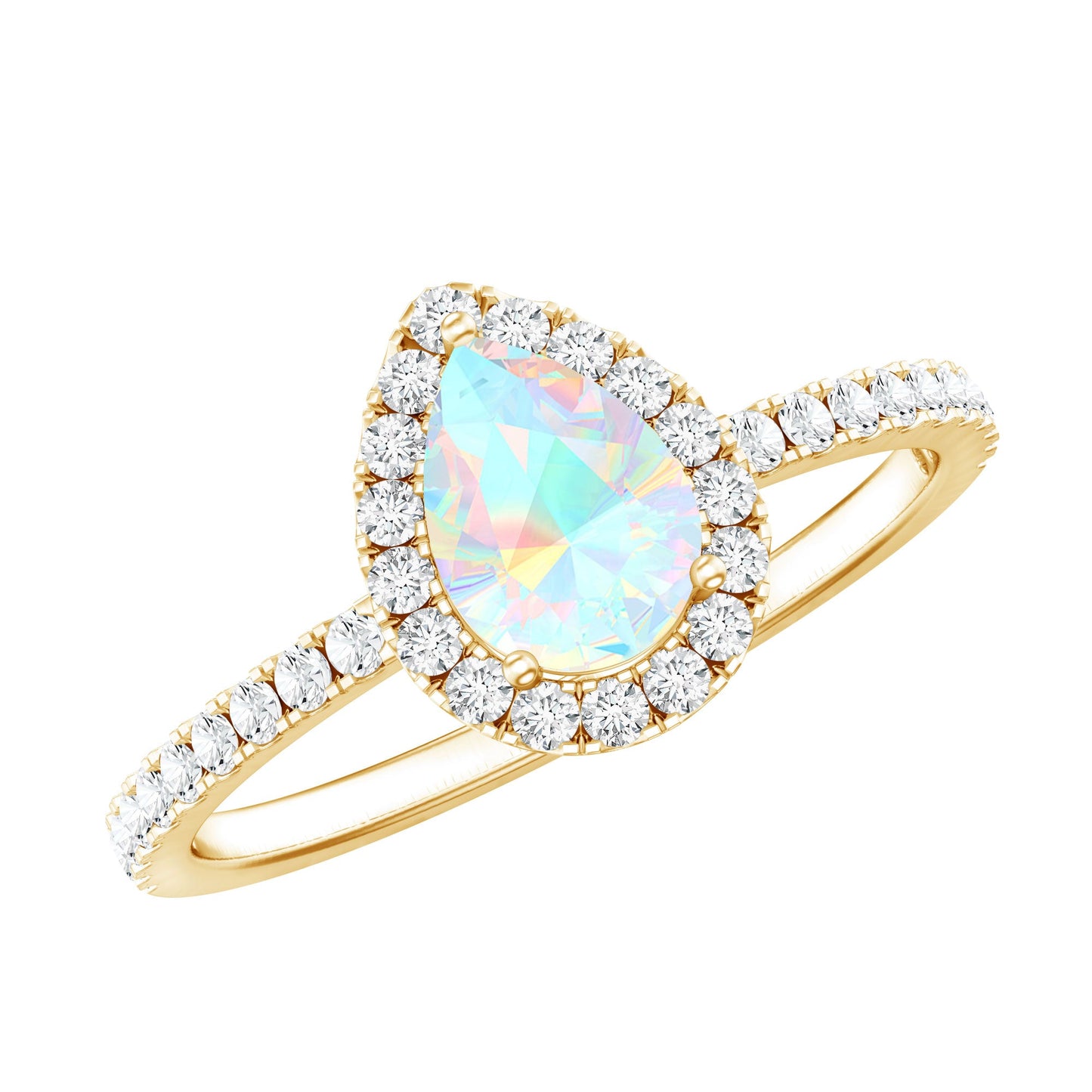 0.7 Carat Natural Ethiopian Opal Teardrop Engagement Ring with Diamond Halo