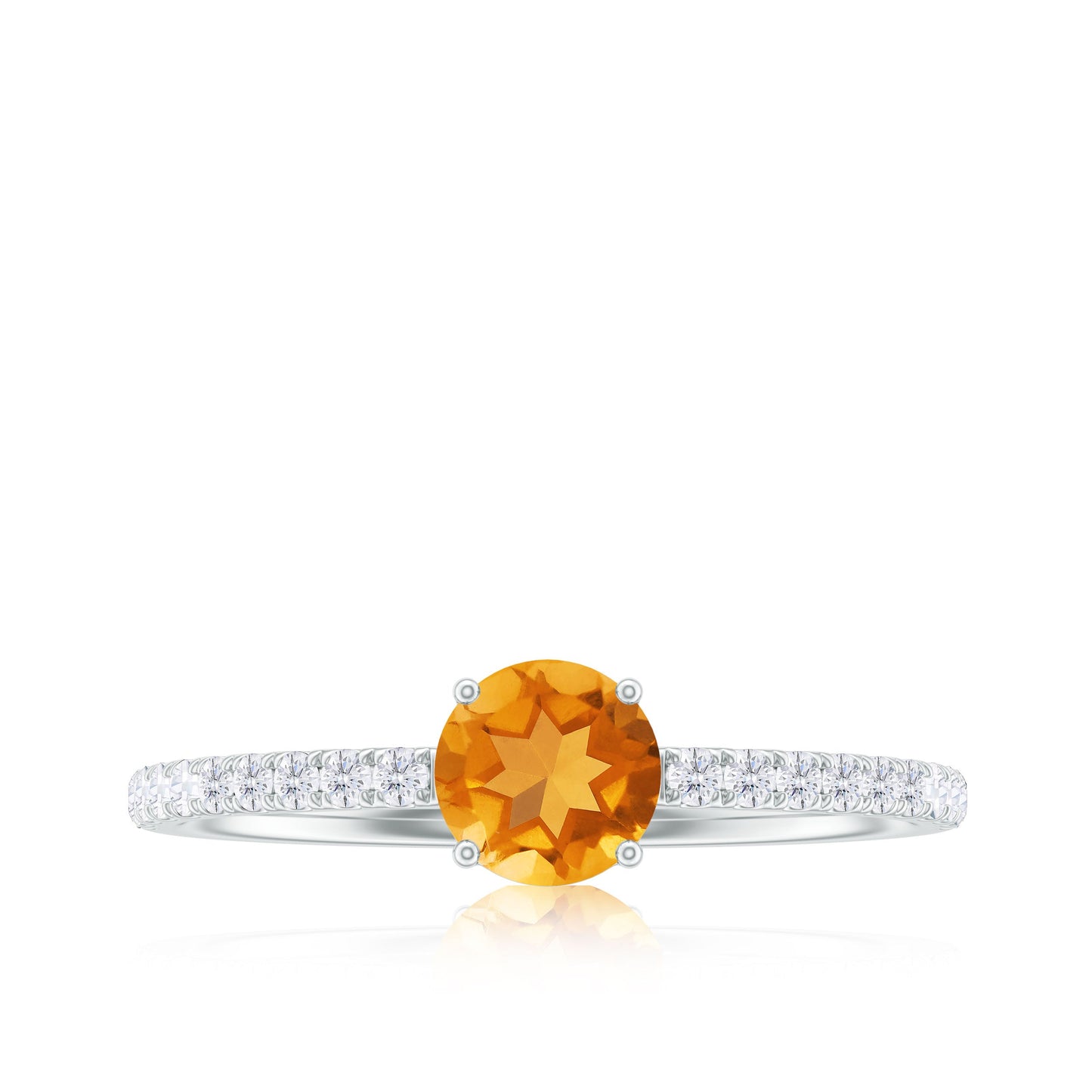 Natural Solitaire Citrine Minimal Engagement Ring with Diamond