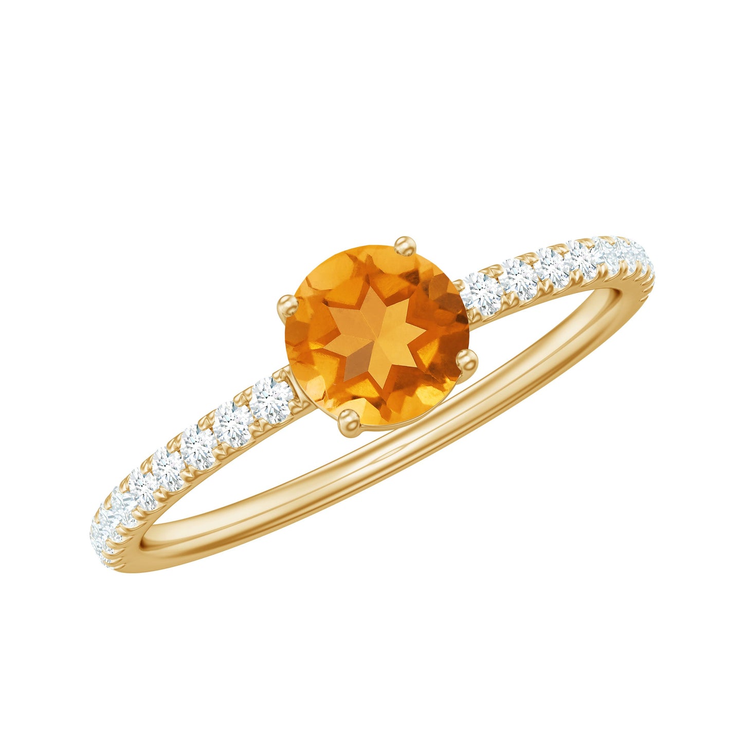 Natural Solitaire Citrine Minimal Engagement Ring with Diamond