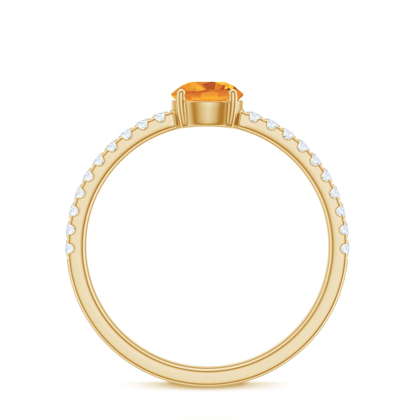 Natural Solitaire Citrine Minimal Engagement Ring with Diamond