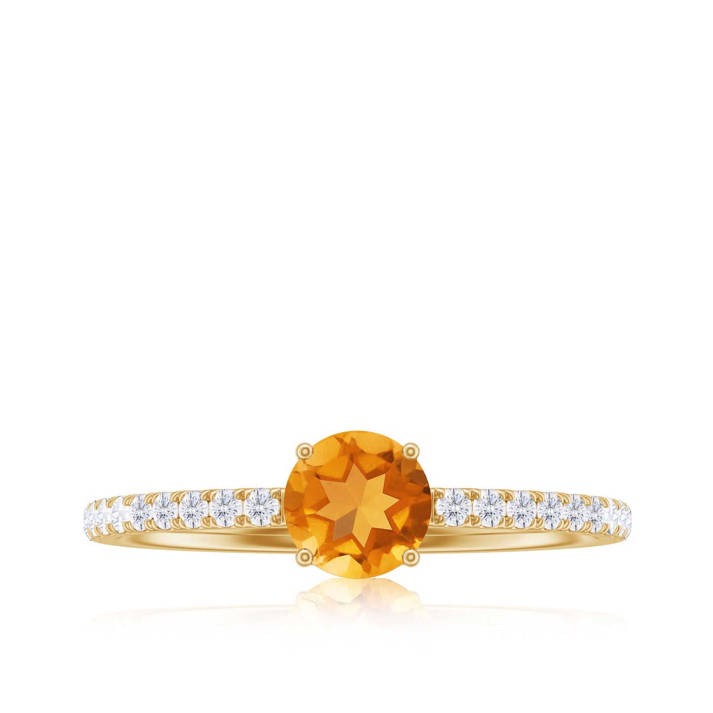 Natural Solitaire Citrine Minimal Engagement Ring with Diamond