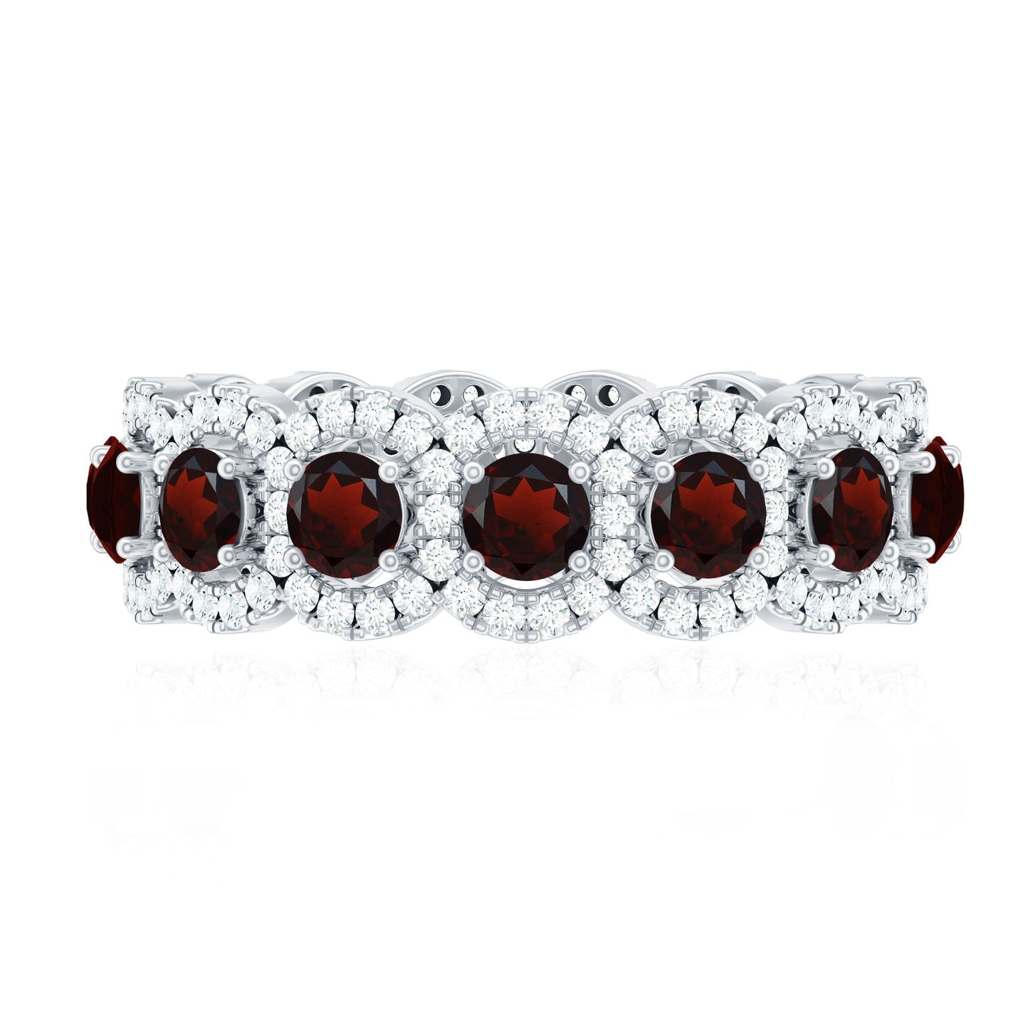 Genuine Garnet Eternity Wedding Band with Moissanite