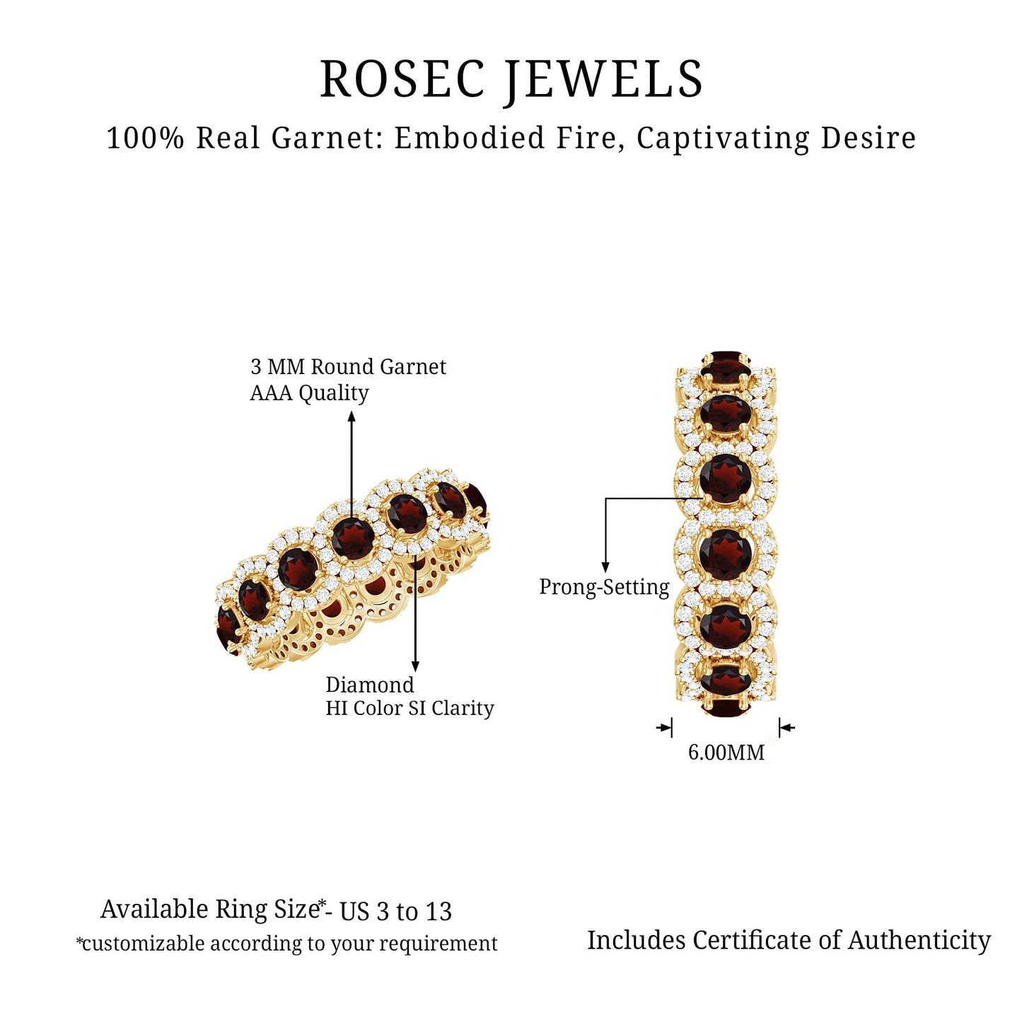 Genuine Garnet Eternity Wedding Band with Moissanite