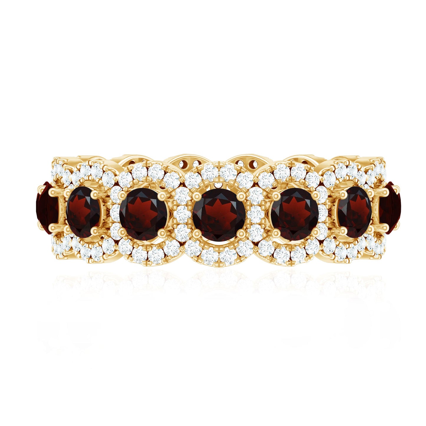 Genuine Garnet Eternity Wedding Band with Moissanite