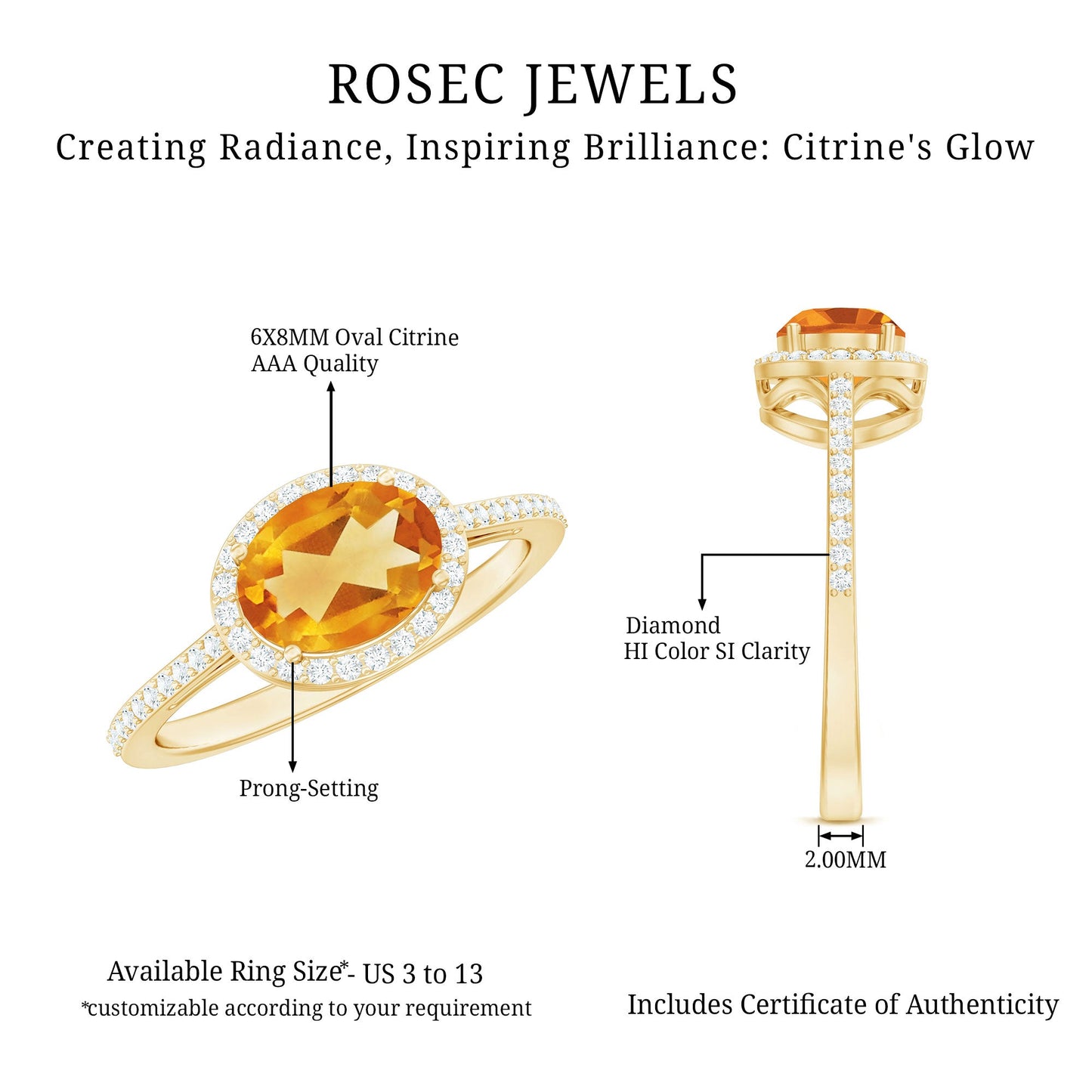 Certified Real 1 Carat Oval Citrine East West Engagement Ring with Diamond Halo
