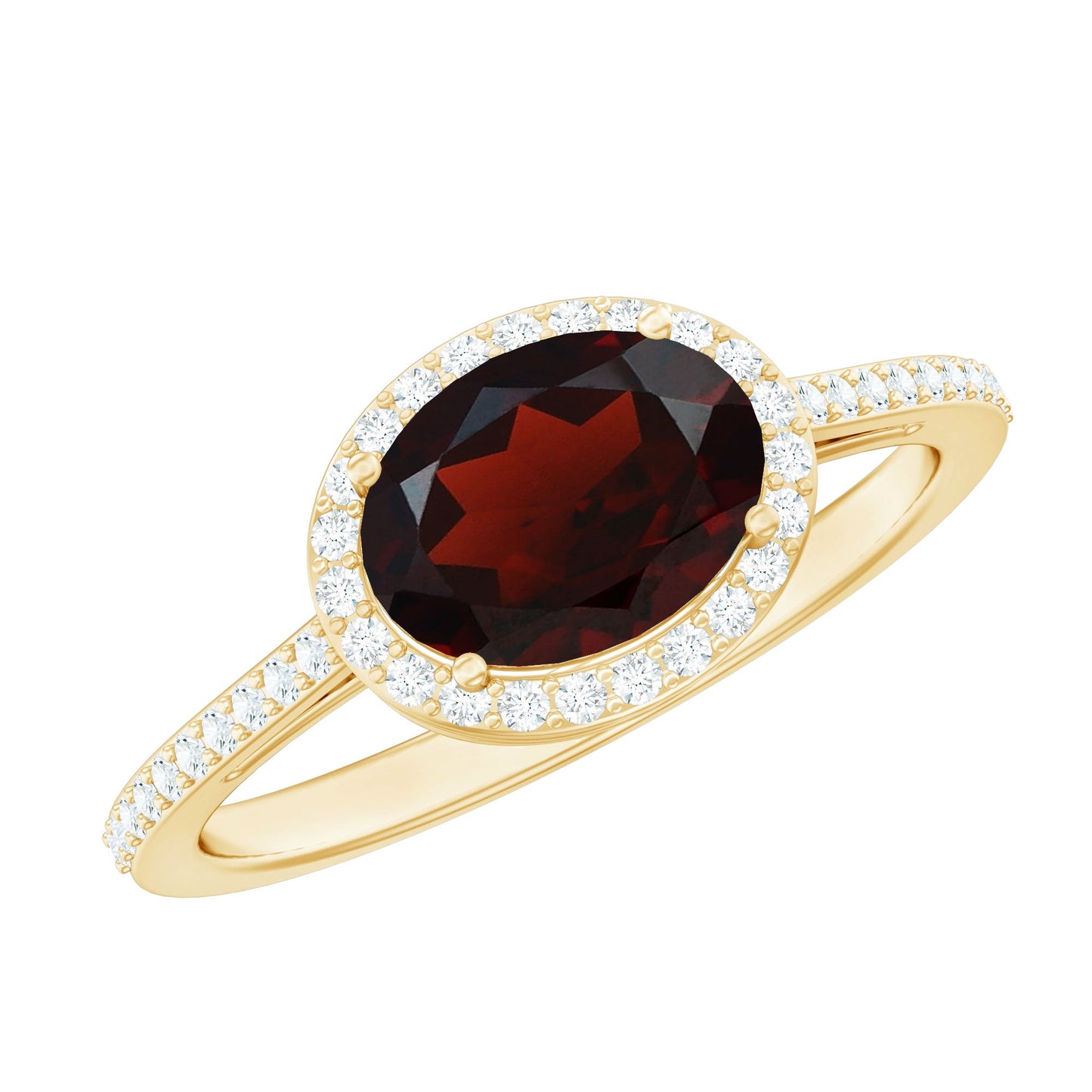 Classic 1.5 Carat Oval Garnet East West Engagement Ring with Diamond