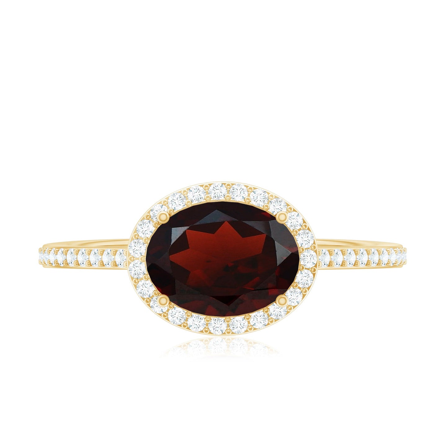Classic 1.5 Carat Oval Garnet East West Engagement Ring with Diamond