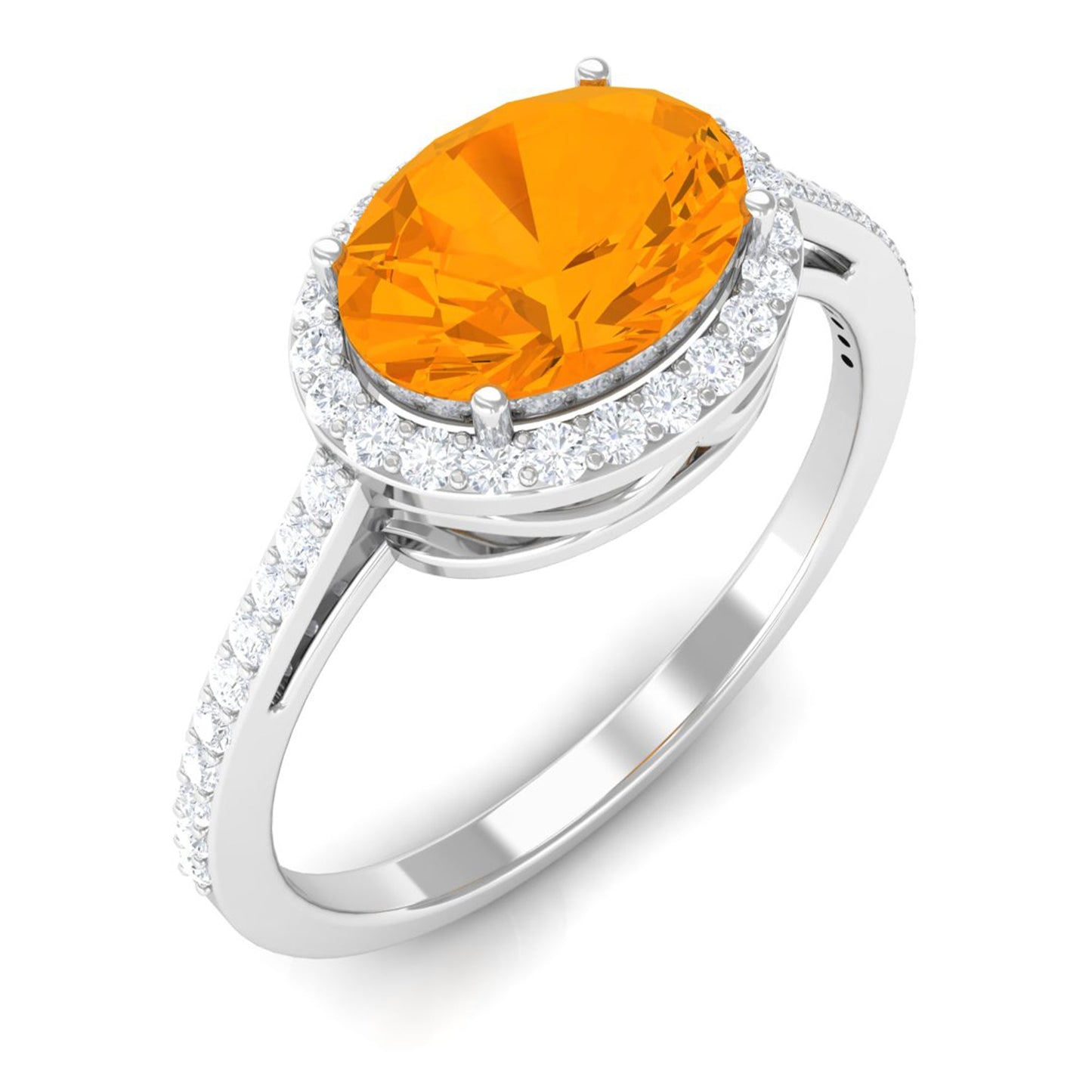 Oval Cut Fire Opal East West Engagement Ring with Diamond Halo