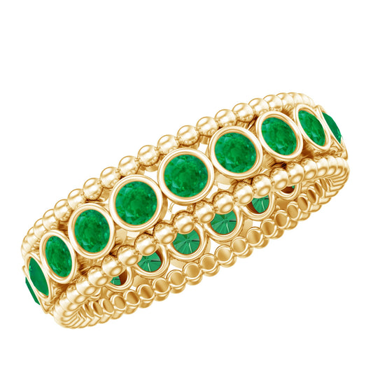 Vintage Inspired Emerald Wedding Band in Bezel Setting