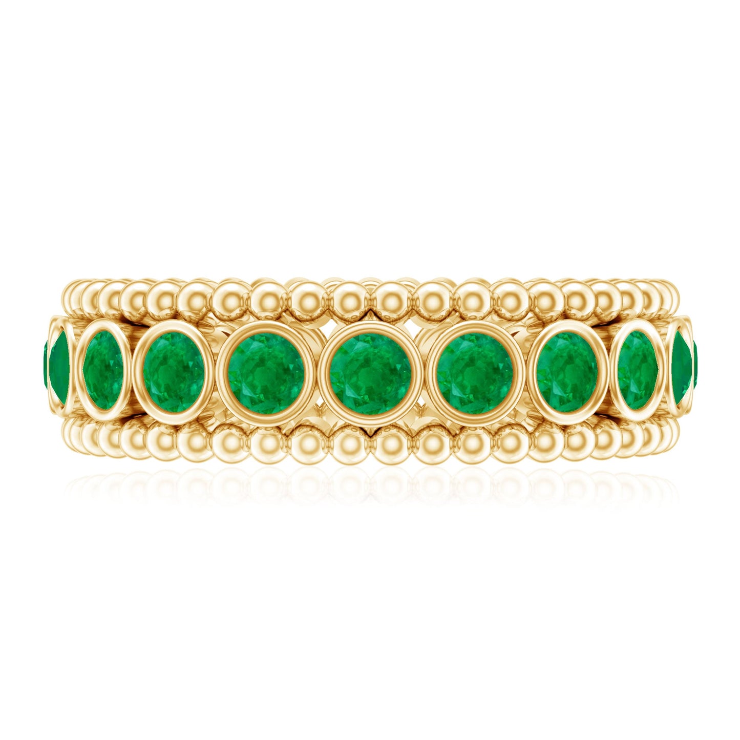 Vintage Inspired Emerald Wedding Band in Bezel Setting