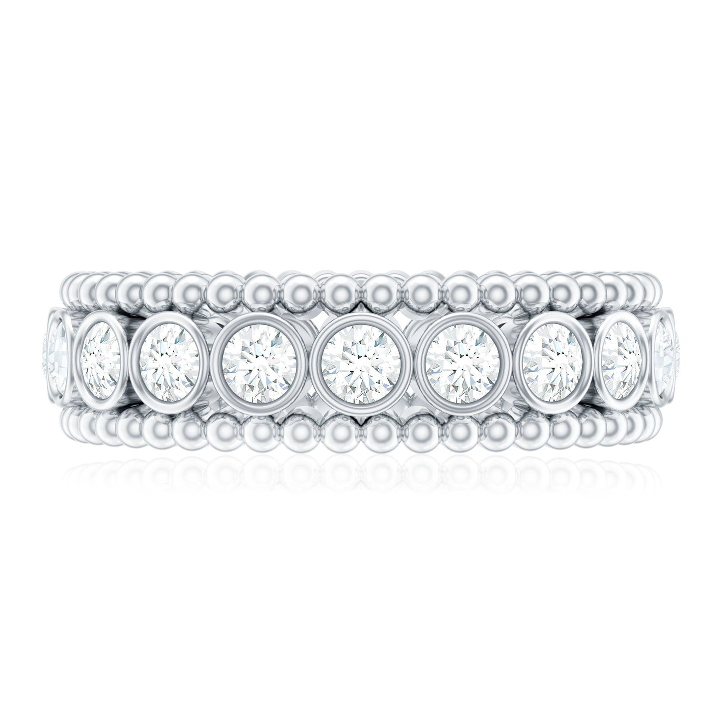 Bezel Set Moissanite Full Eternity Wedding Band with Beaded Detail
