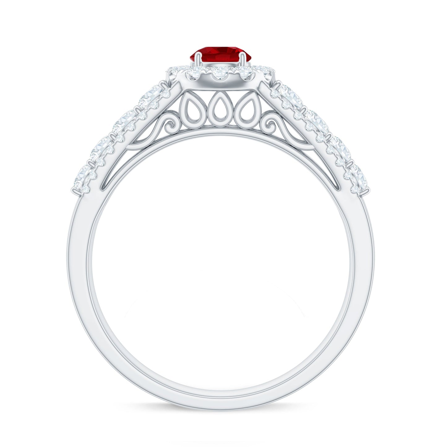 Lab Created Ruby Side Stone Engagement Ring with Moissanite