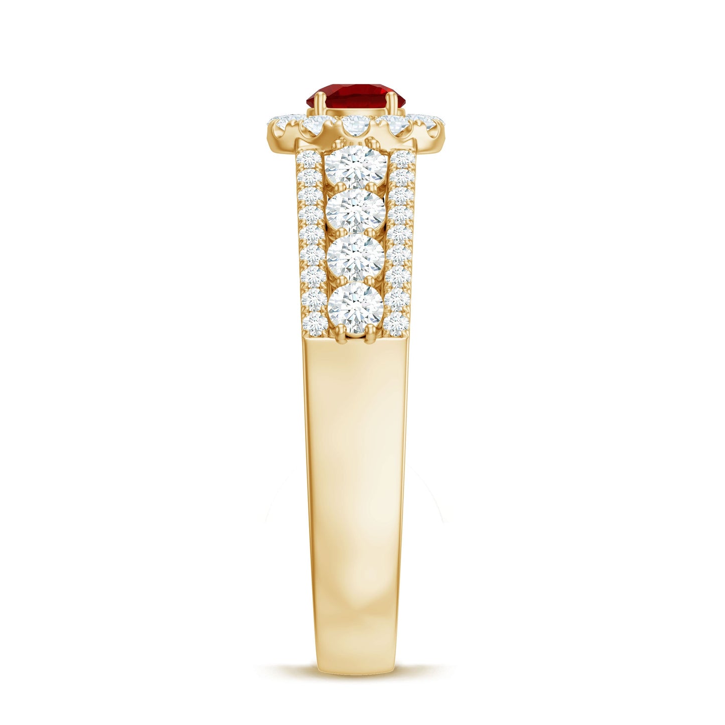 Lab Created Ruby Side Stone Engagement Ring with Moissanite