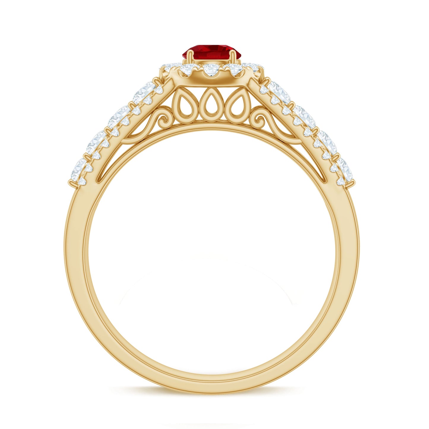 Lab Created Ruby Side Stone Engagement Ring with Moissanite