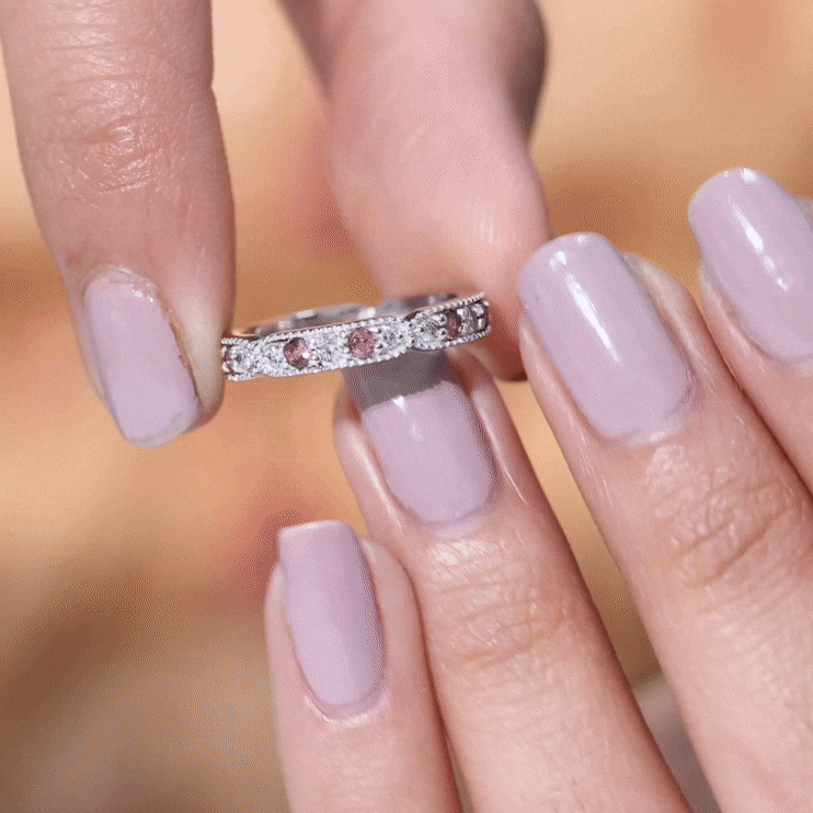 Real Pink Tourmaline and Diamond Eternity Band Ring