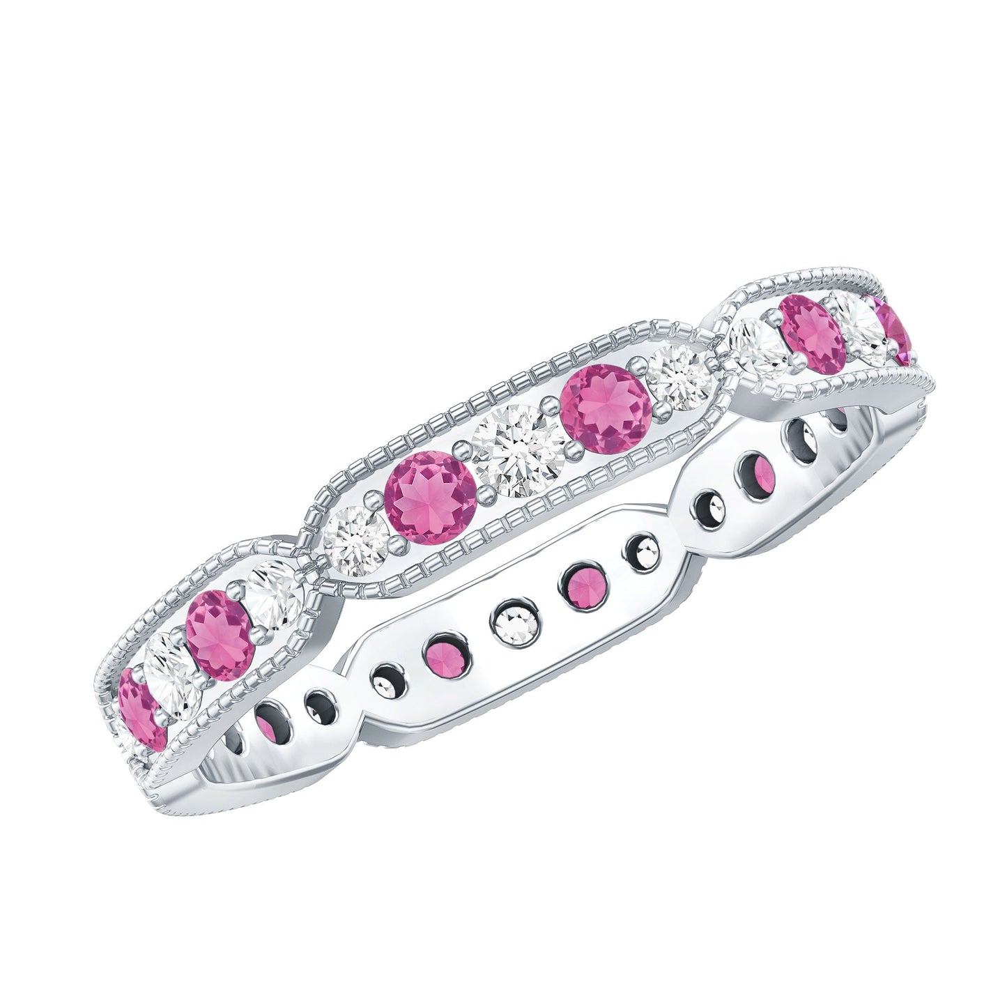 Real Pink Tourmaline and Diamond Eternity Band Ring