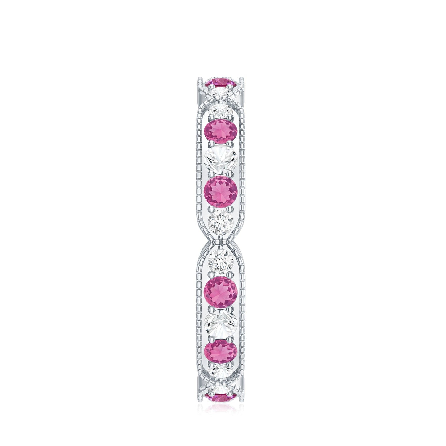 Real Pink Tourmaline and Diamond Eternity Band Ring