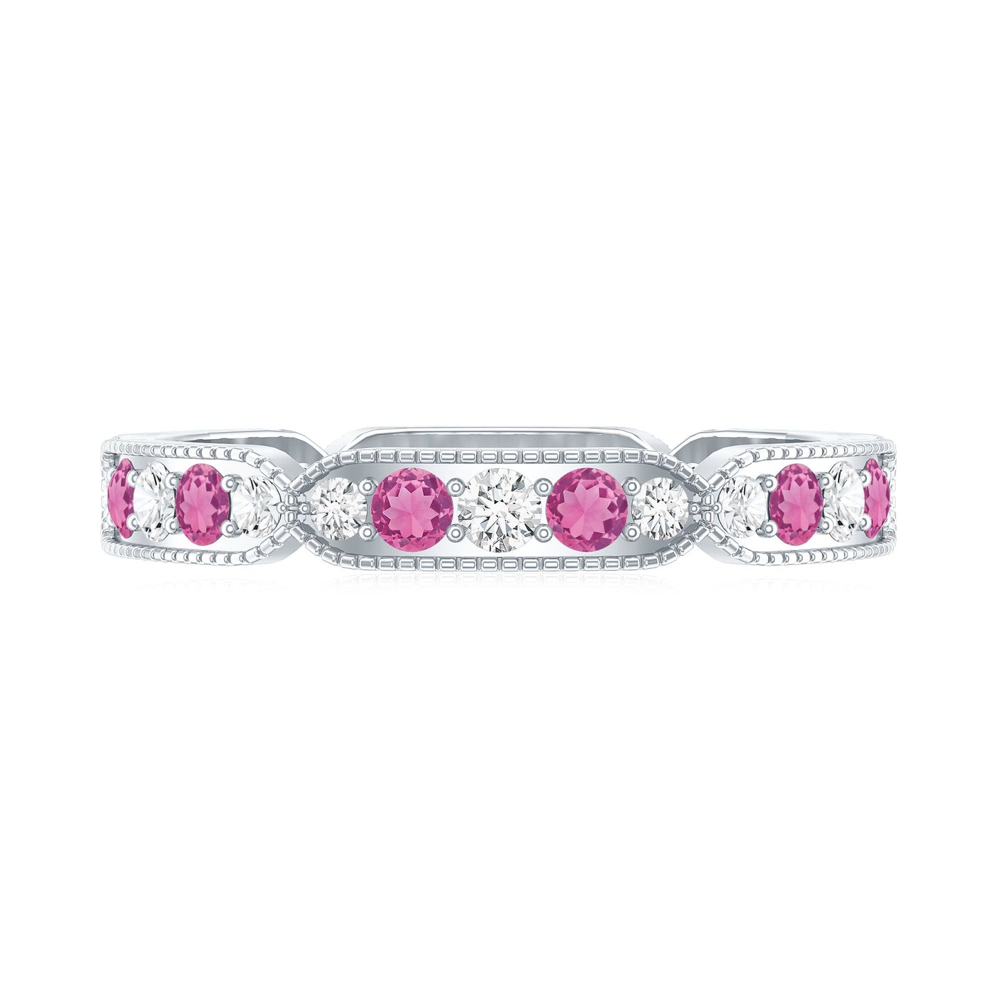 Real Pink Tourmaline and Diamond Eternity Band Ring