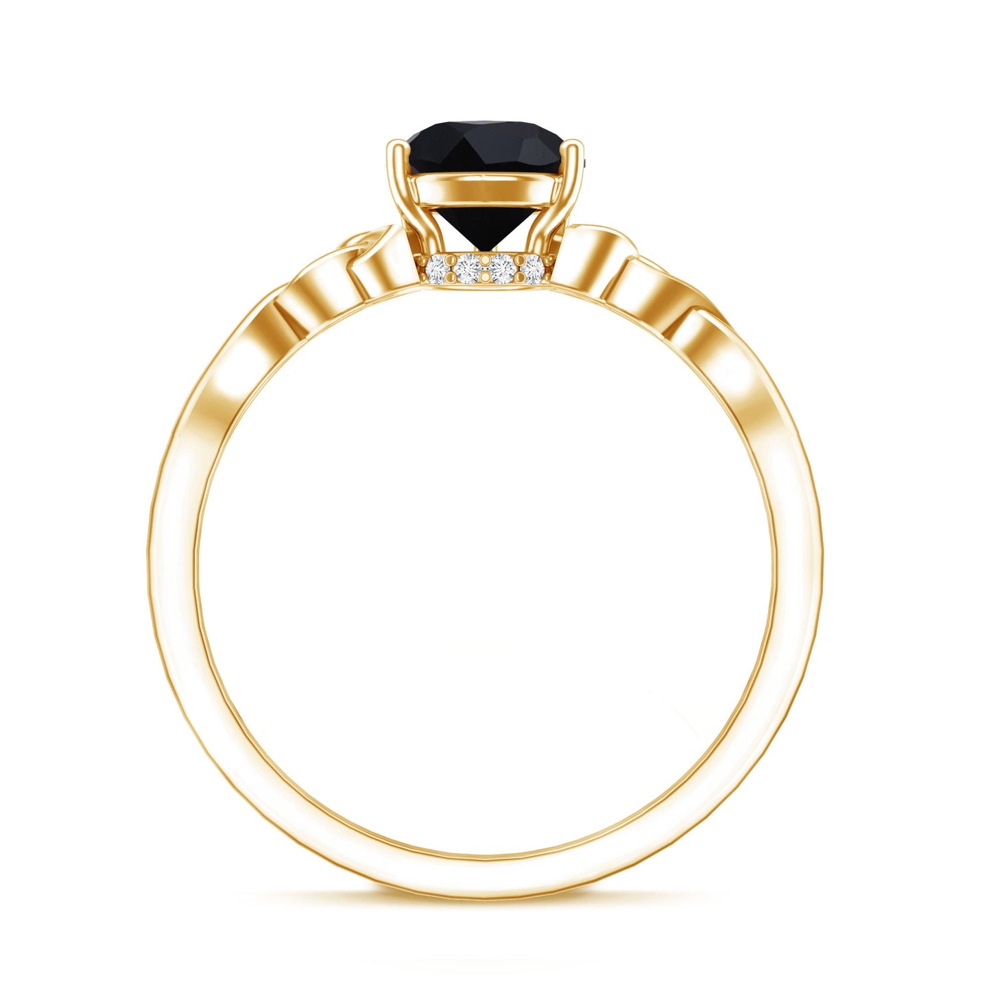 Solitaire Pear Cut Black Onyx Engagement Ring with Celtic Band