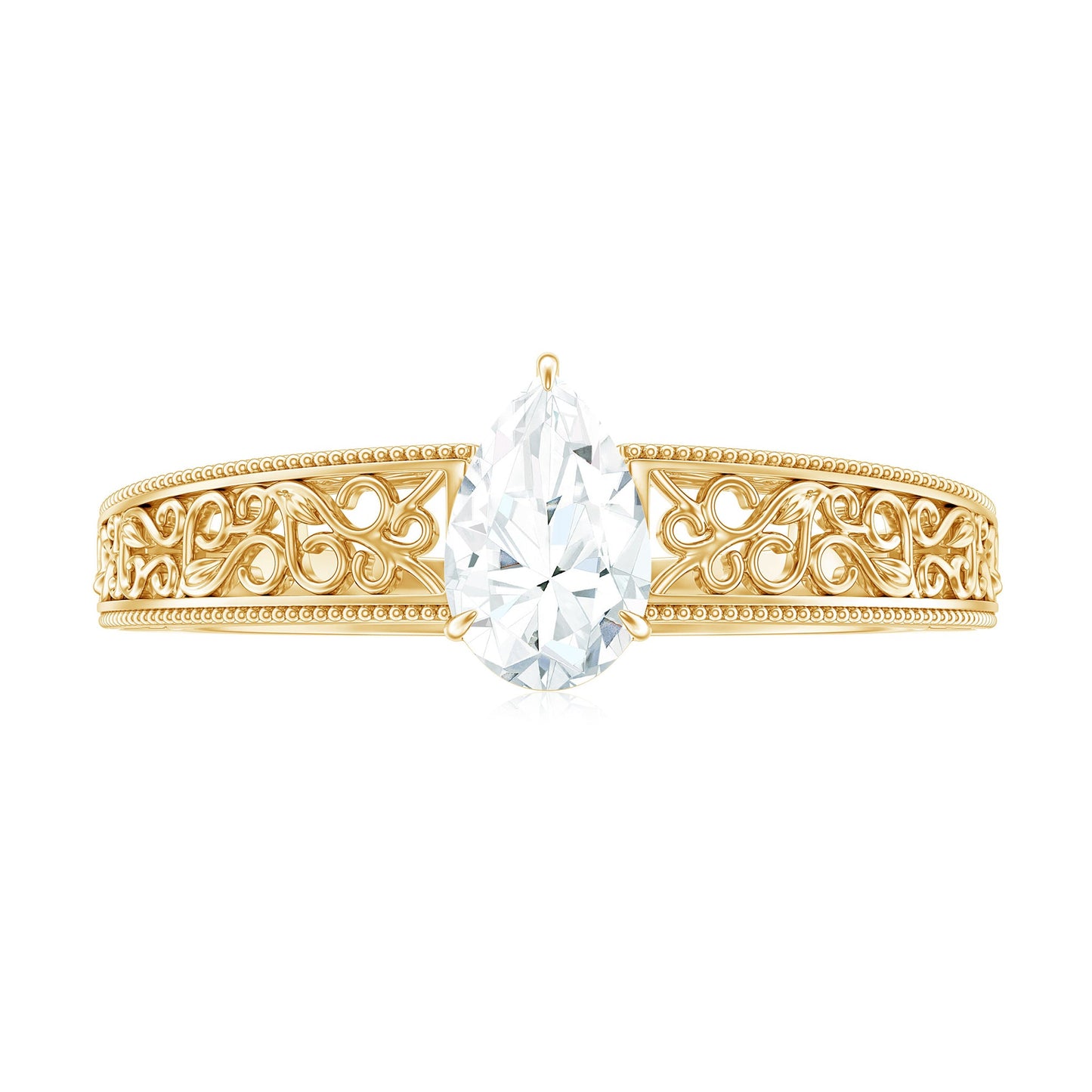 Pear Shaped Solitaire Moissanite Filigree Engagement Ring