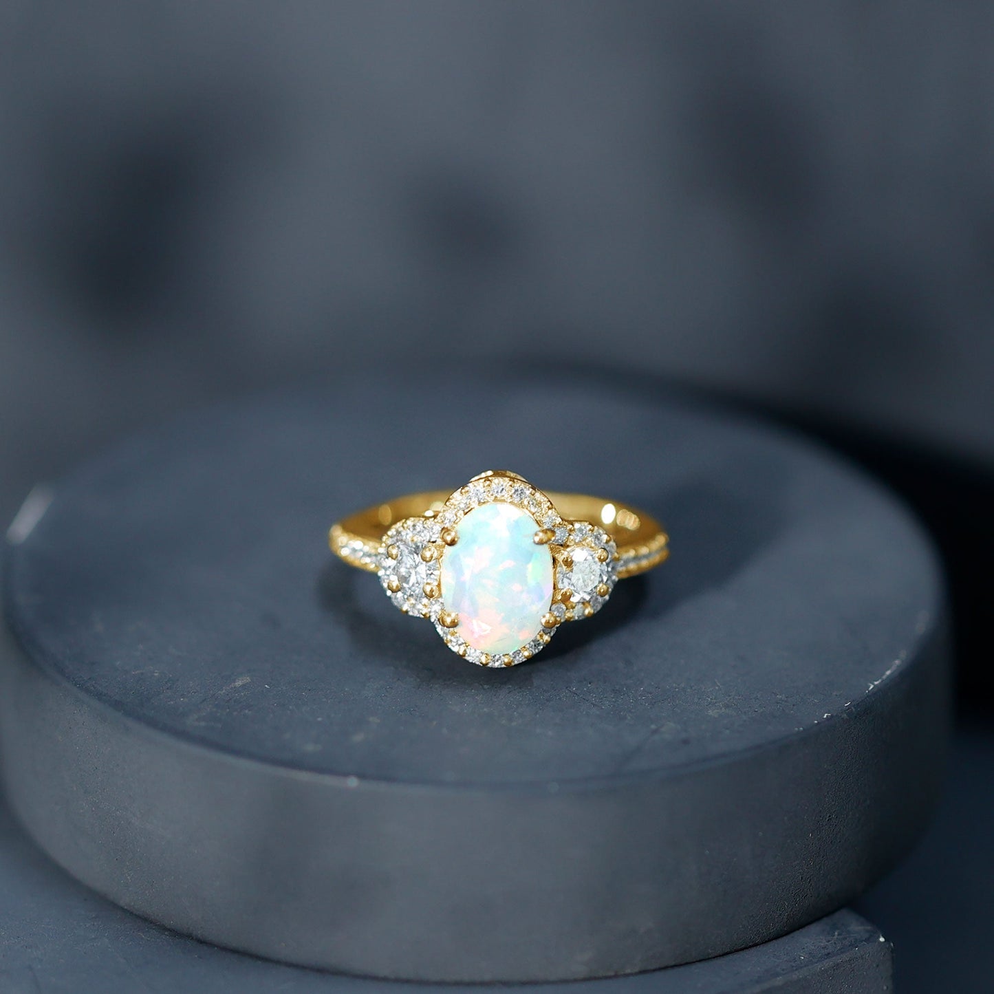 Vintage Inspired Opalescent Oval Engagement Ring with Real Diamond