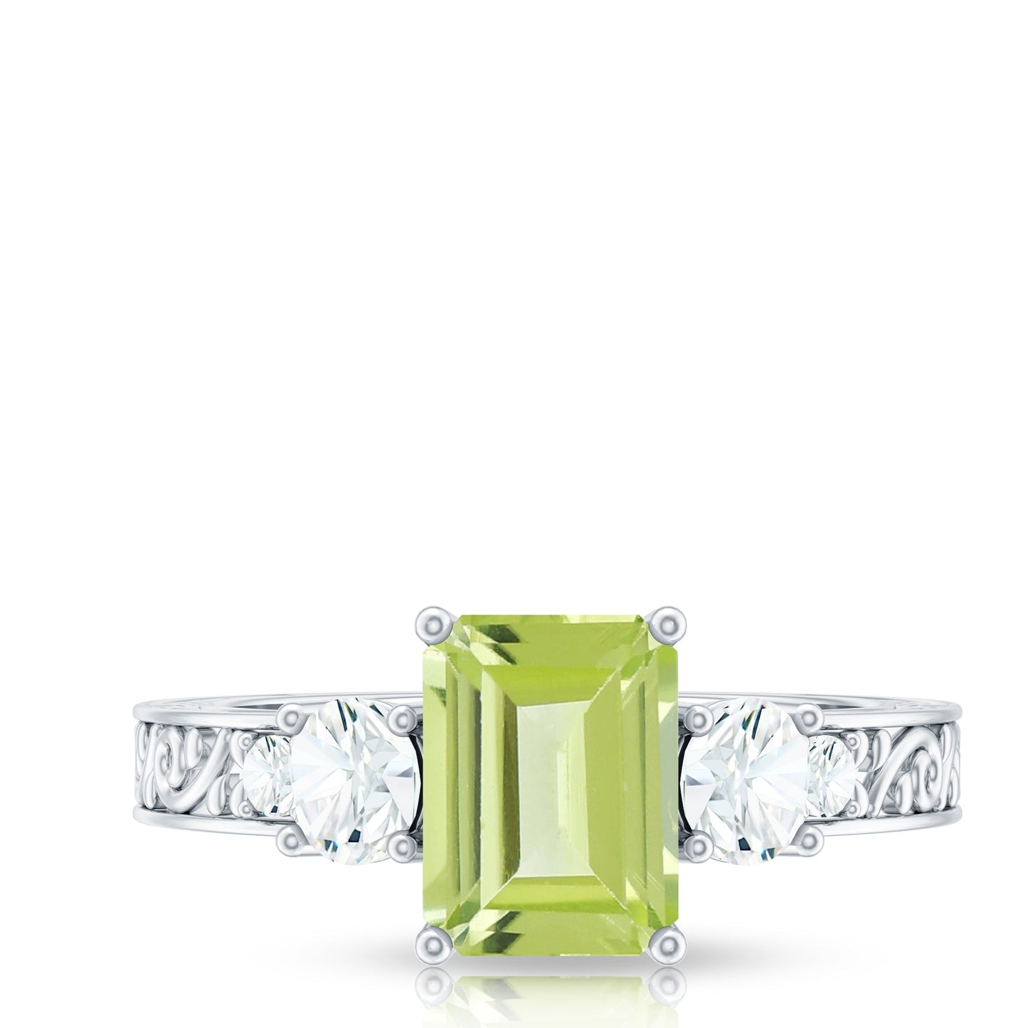 Vintage Style 1.8 Carat Peridot Emerald Cut Engagement Ring with Moissanite
