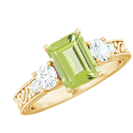 Vintage Style 1.8 Carat Peridot Emerald Cut Engagement Ring with Moissanite