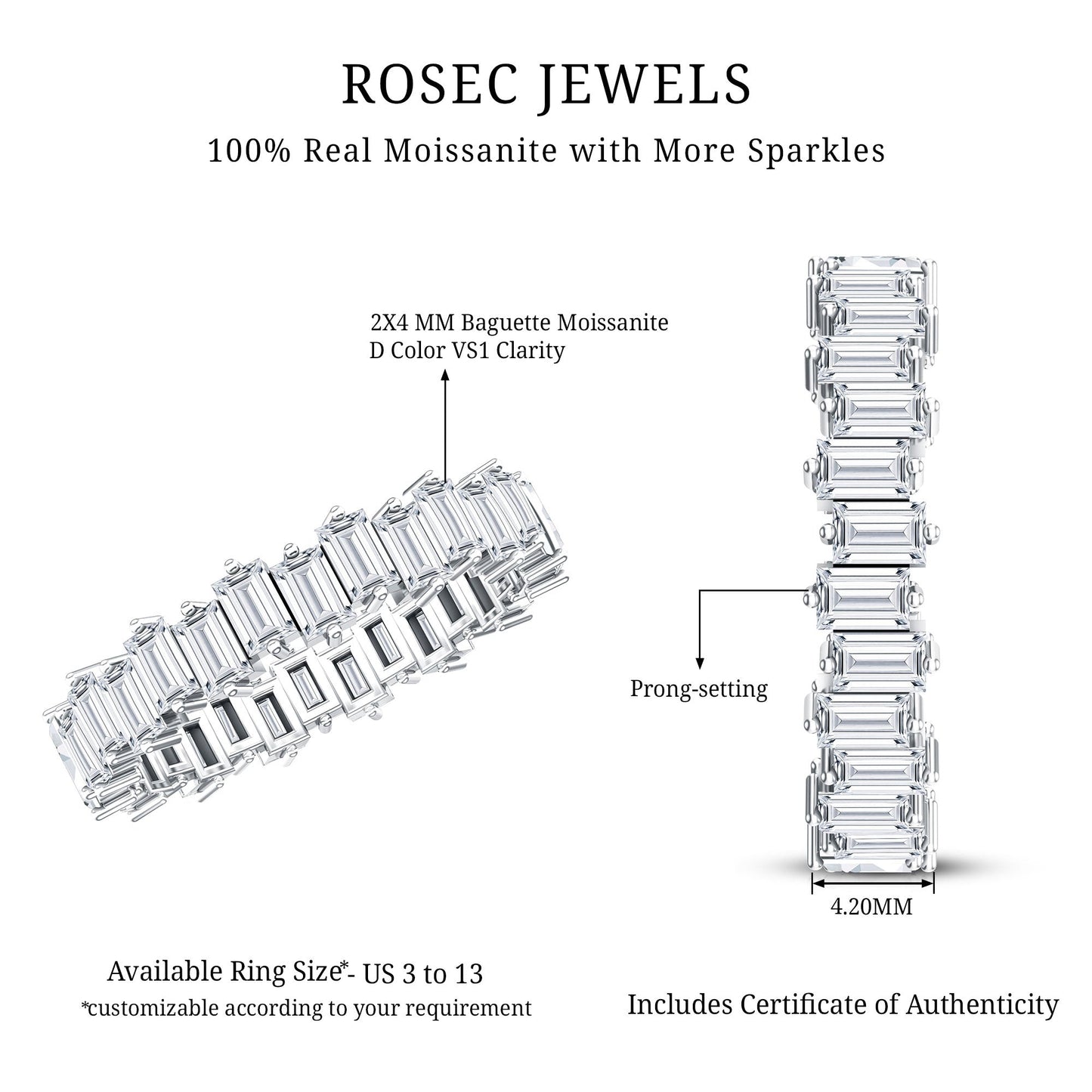 Baguette Shape Moissanite Eternity Wedding Band