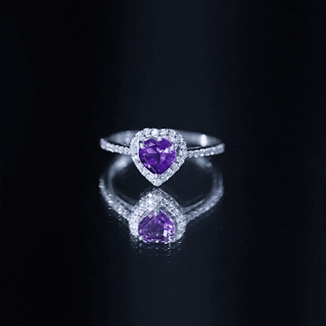 Natural 0.9 Carat Amethyst Heart Engagement Ring with Diamond Halo
