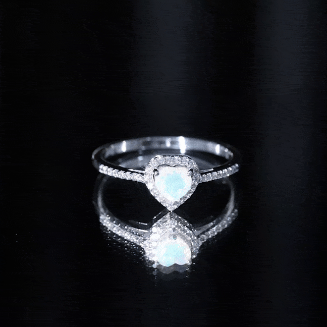 Natural Ethiopian Opal Heart Shaped Engagement Ring with Diamond Halo