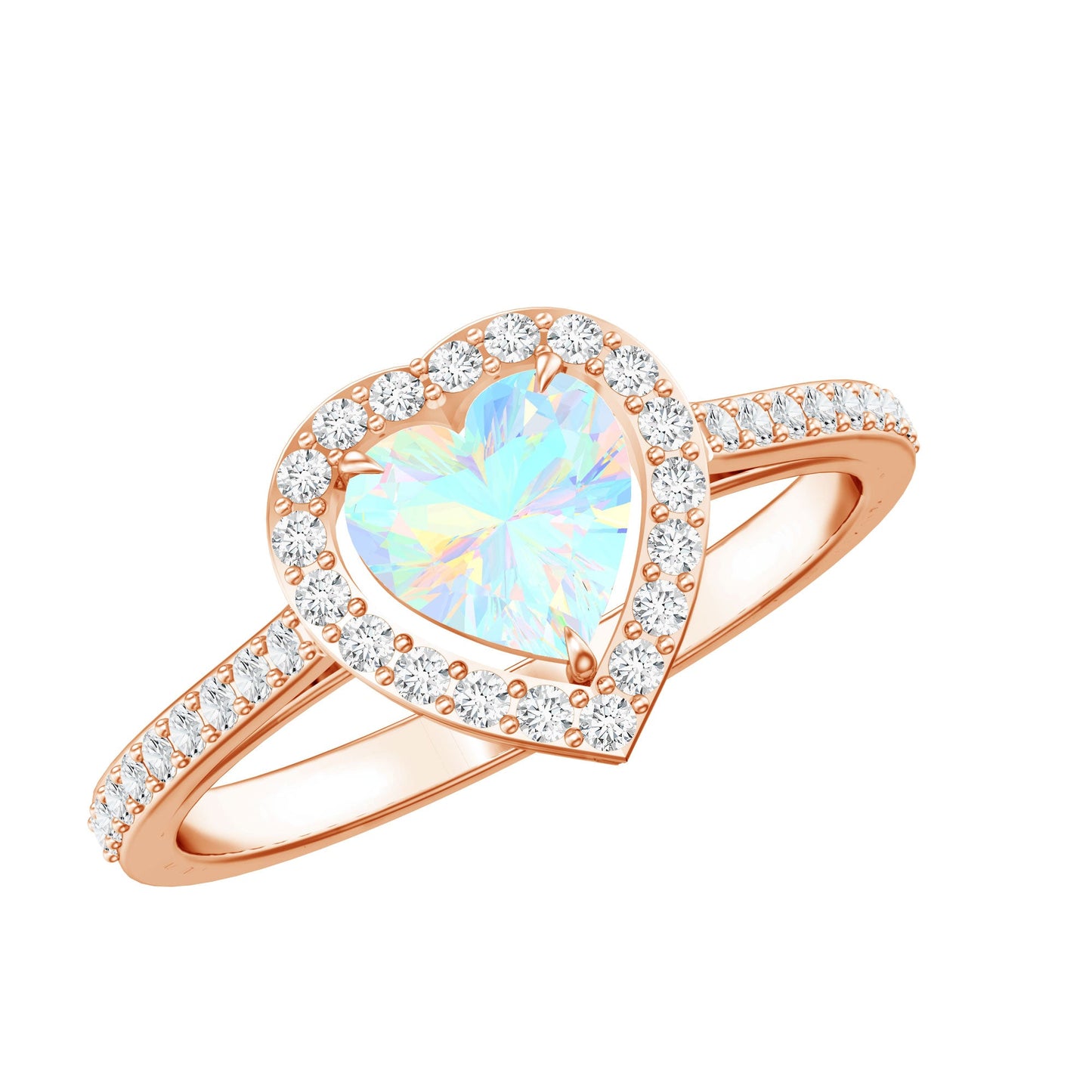 Natural Ethiopian Opal Heart Shaped Engagement Ring with Diamond Halo