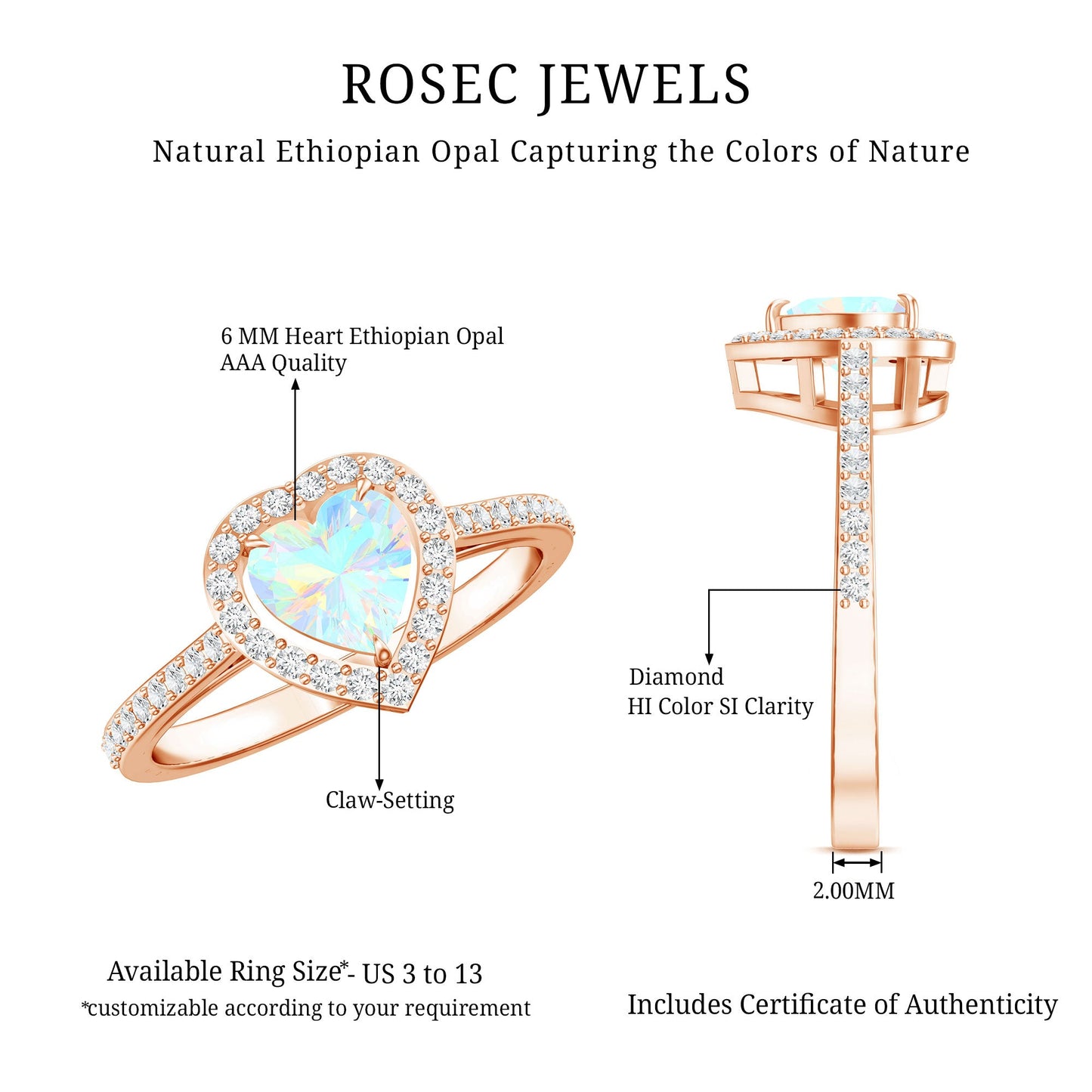 Natural Ethiopian Opal Heart Shaped Engagement Ring with Diamond Halo
