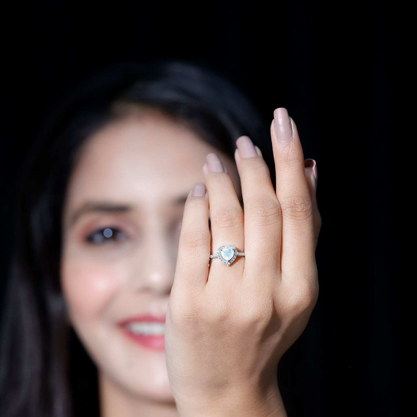 Natural Ethiopian Opal Heart Shaped Engagement Ring with Diamond Halo