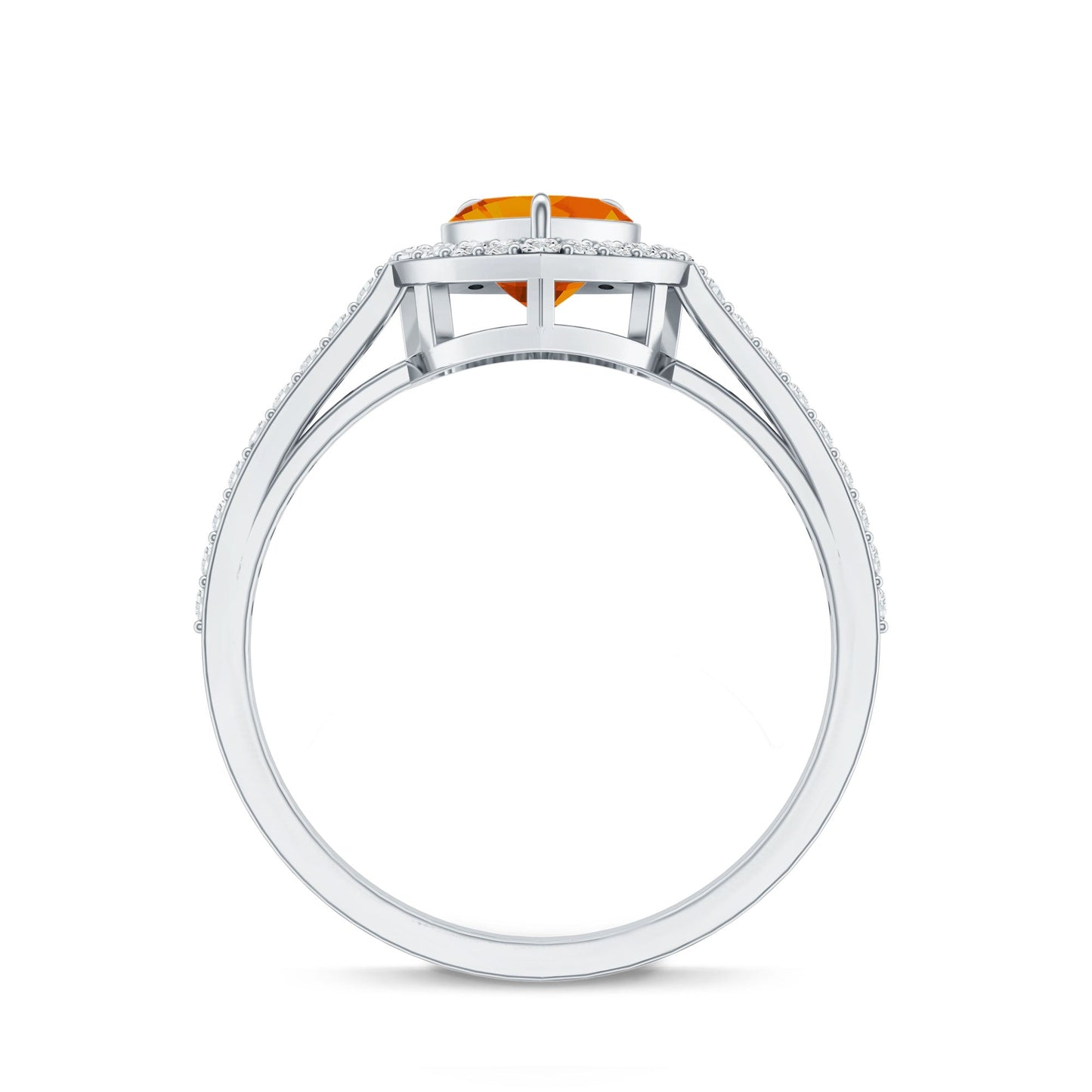 0.9 Carat Heart Shape Fire Opal Engagement Ring with Diamond Halo