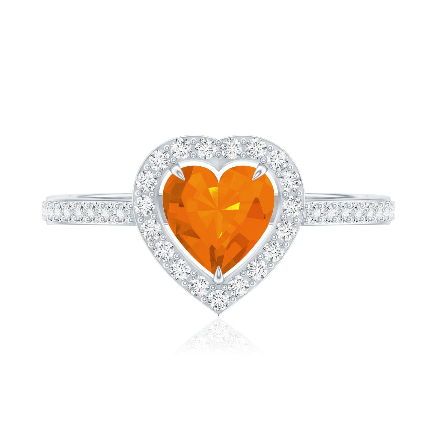 0.9 Carat Heart Shape Fire Opal Engagement Ring with Diamond Halo
