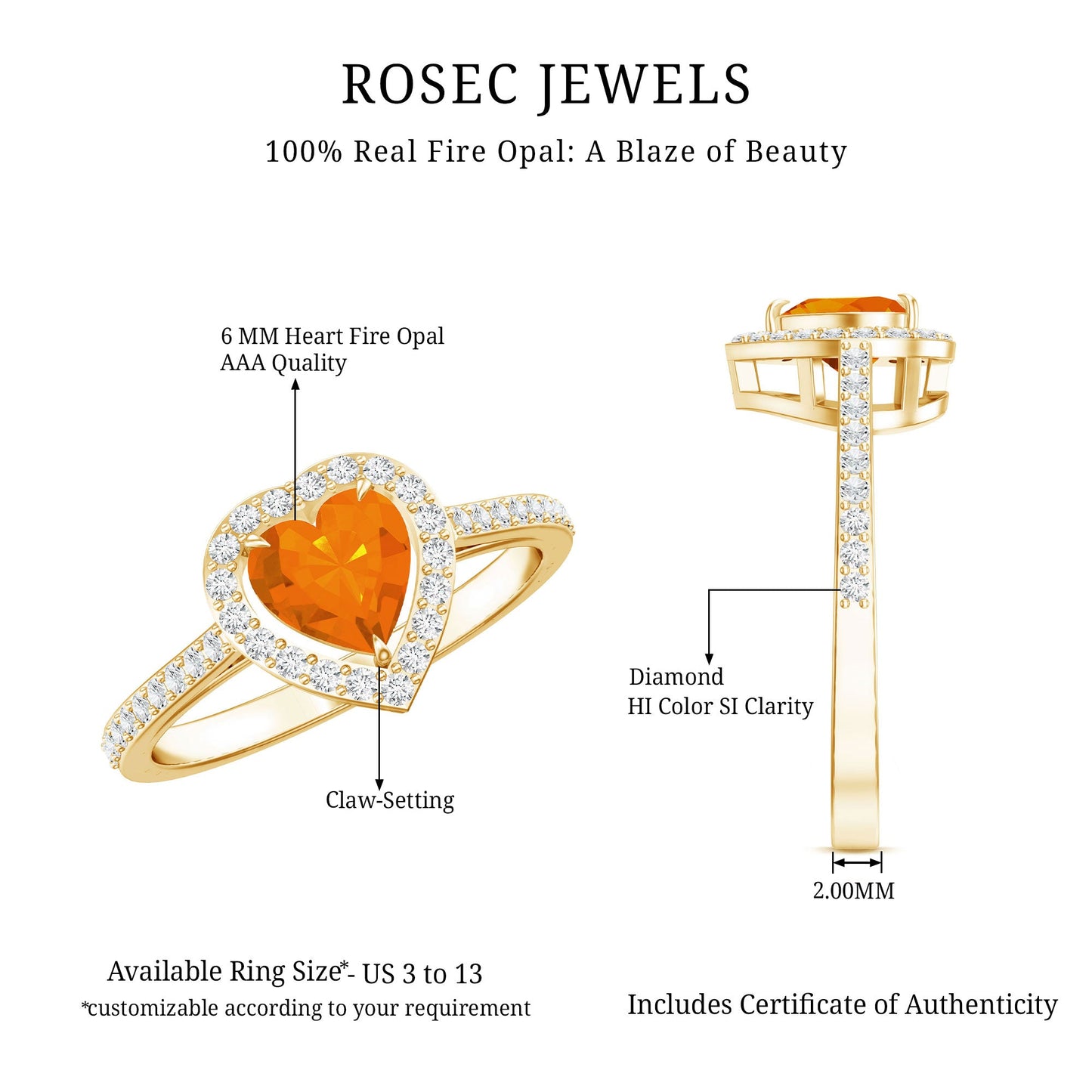 0.9 Carat Heart Shape Fire Opal Engagement Ring with Diamond Halo