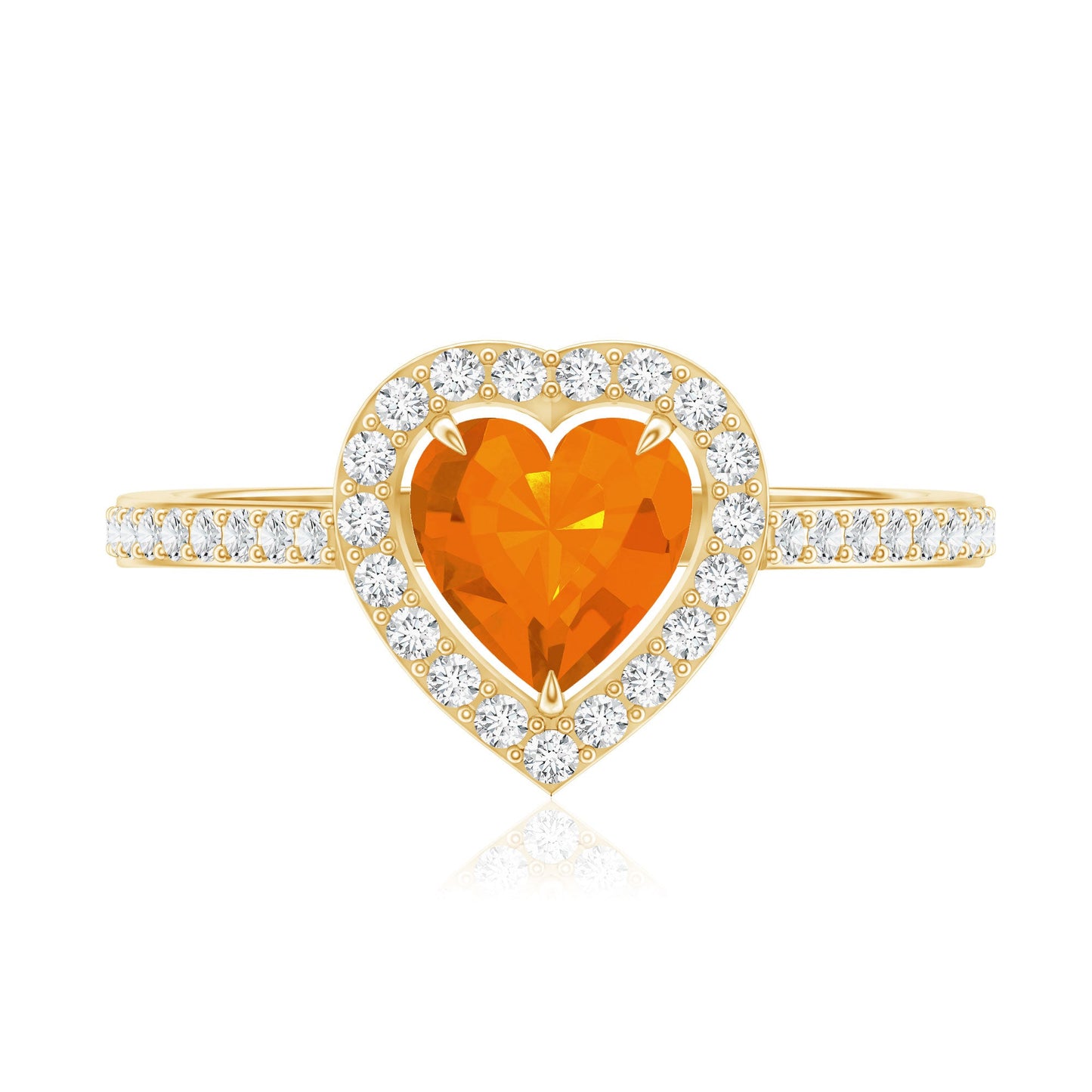 0.9 Carat Heart Shape Fire Opal Engagement Ring with Diamond Halo