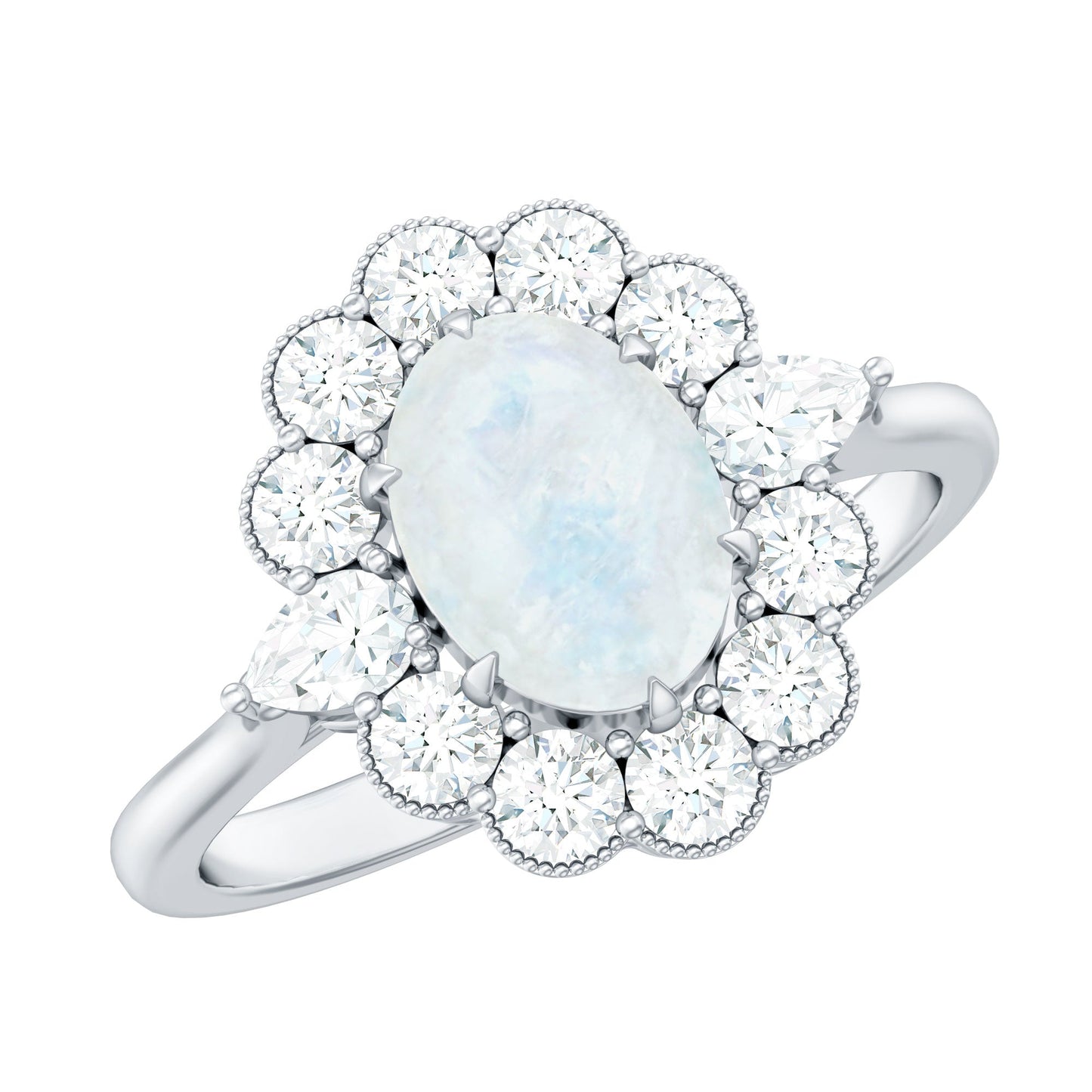 Natural 0.6 Carat Oval Shape Moonstone Engagement Ring With Moissanite