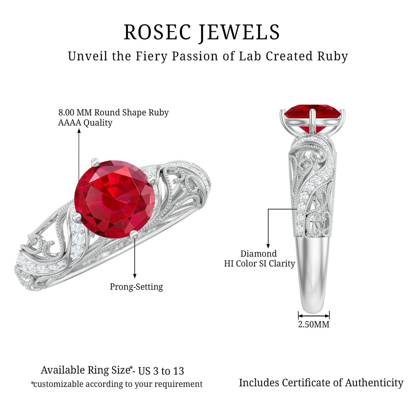 Vintage Looking Lab Ruby and Diamond Engagement Ring