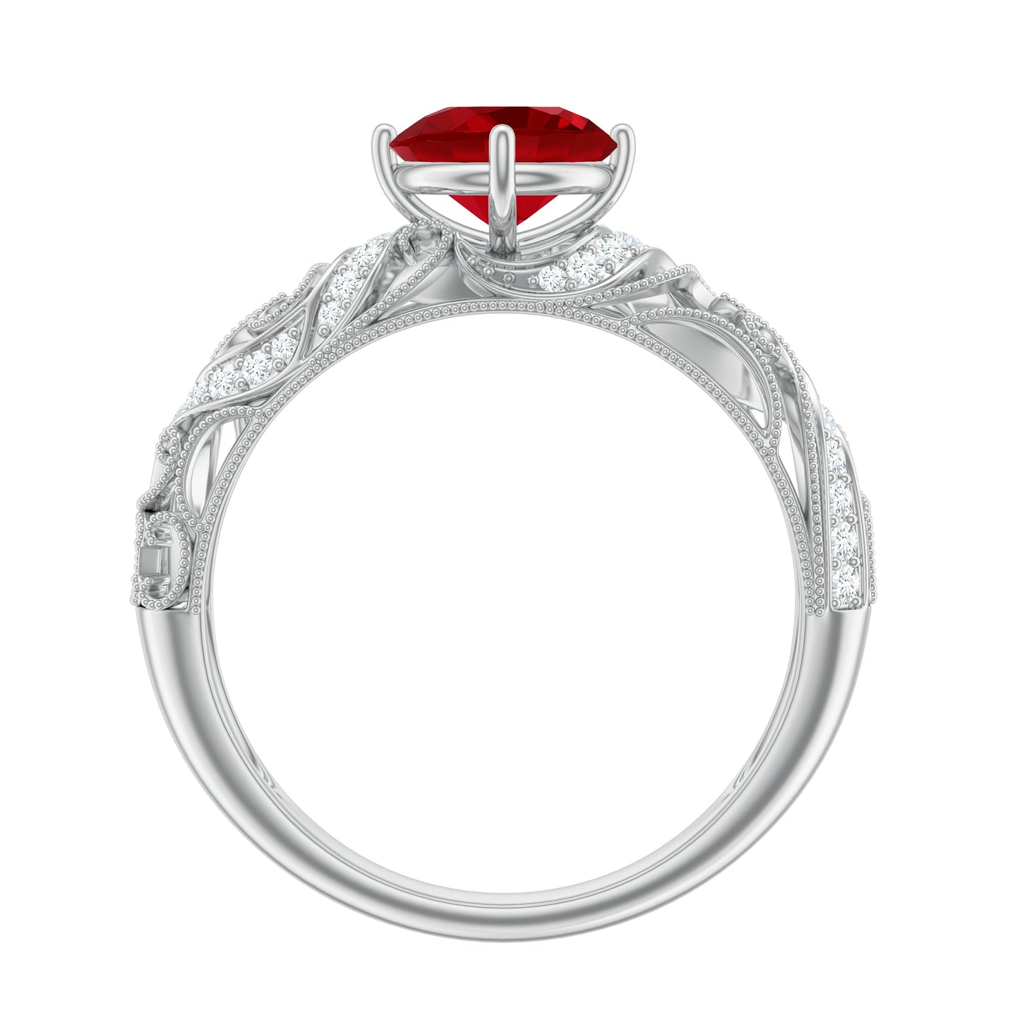 Vintage Looking Lab Ruby and Diamond Engagement Ring