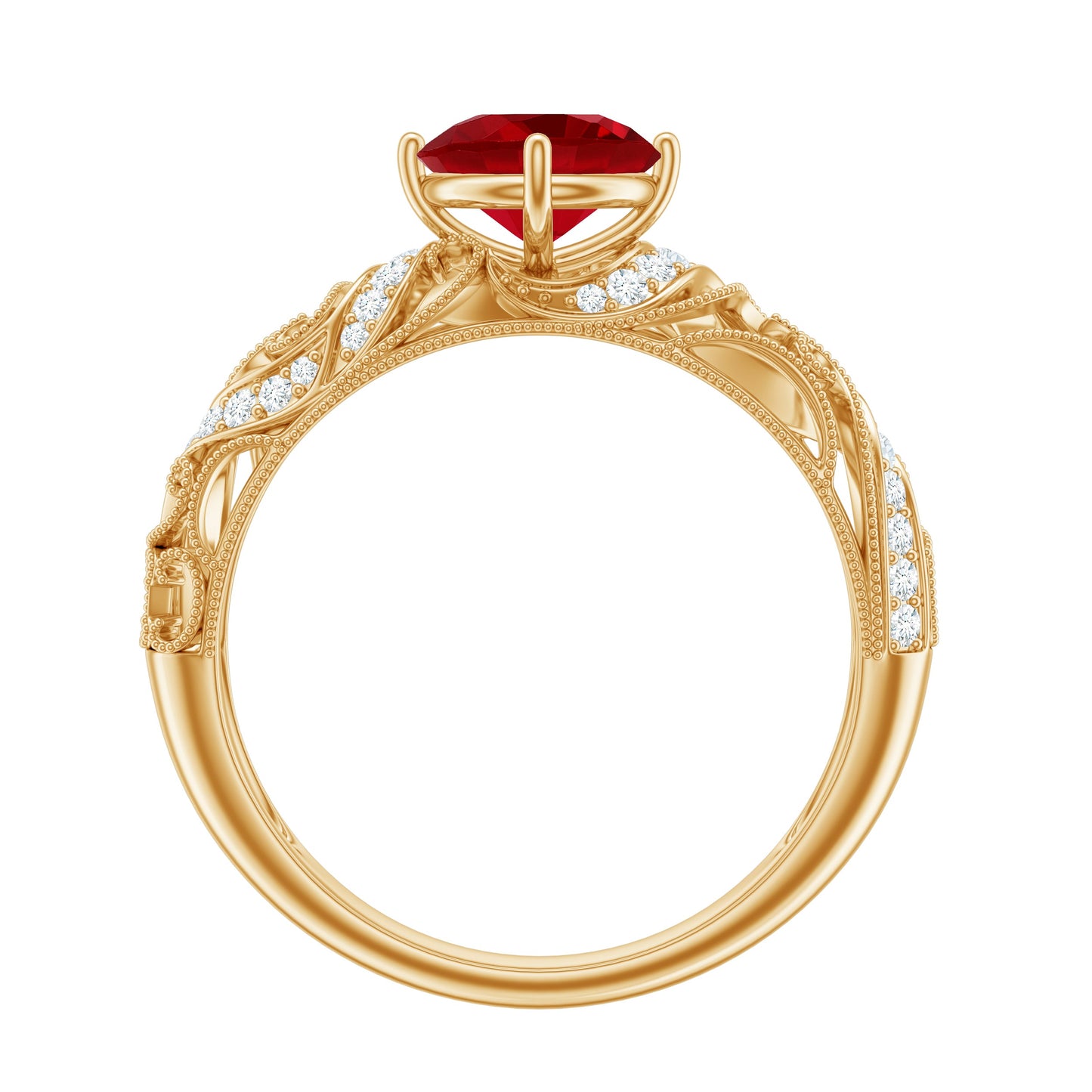Vintage Looking Lab Ruby and Diamond Engagement Ring