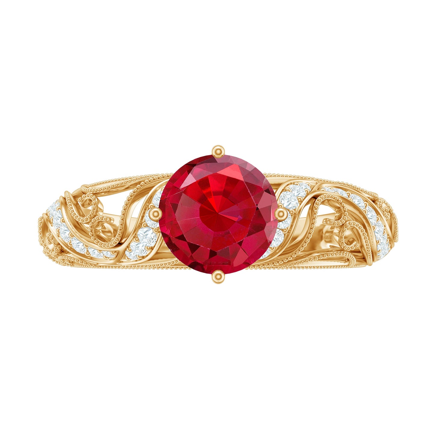 Vintage Looking Lab Ruby and Diamond Engagement Ring