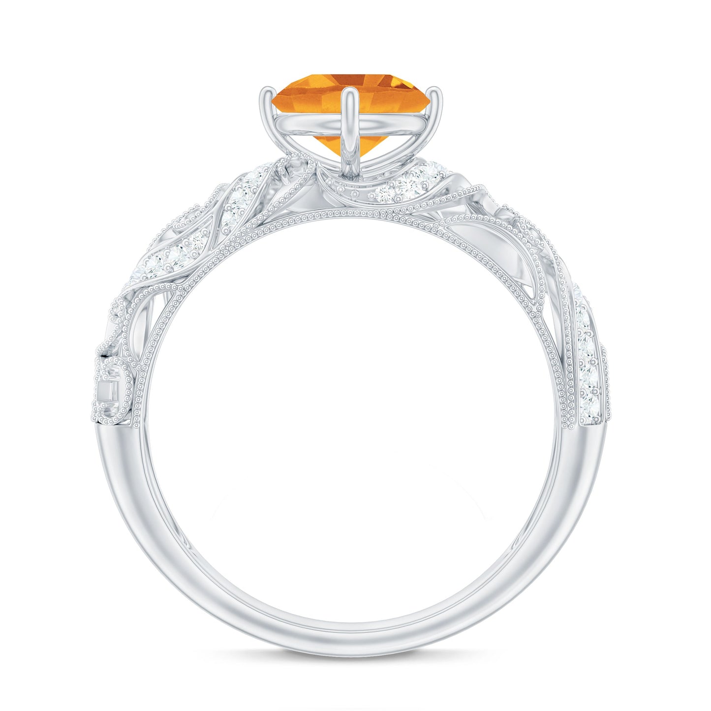 Genuine Citrine Vintage Looking Engagement Ring with Diamond