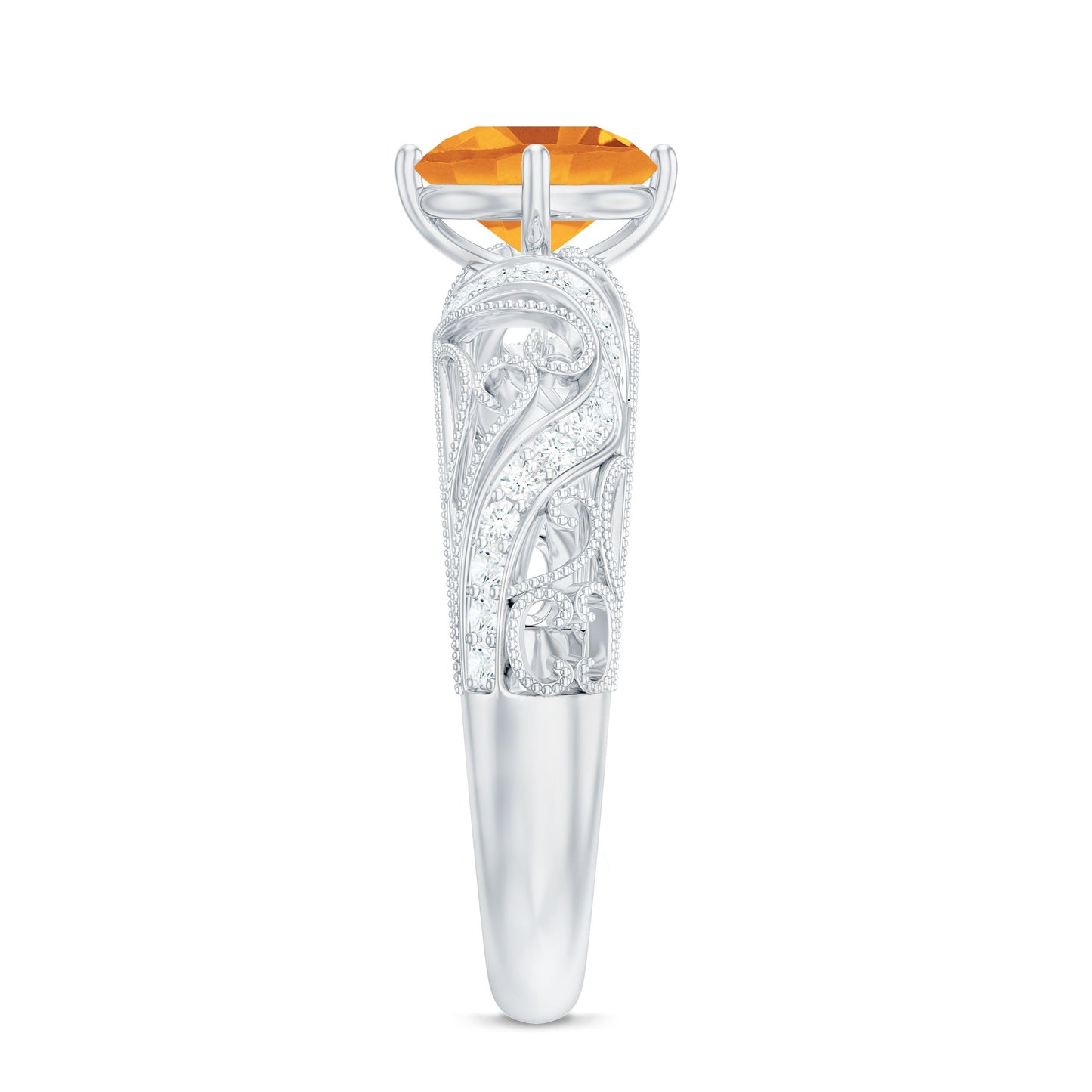 Genuine Citrine Vintage Looking Engagement Ring with Diamond