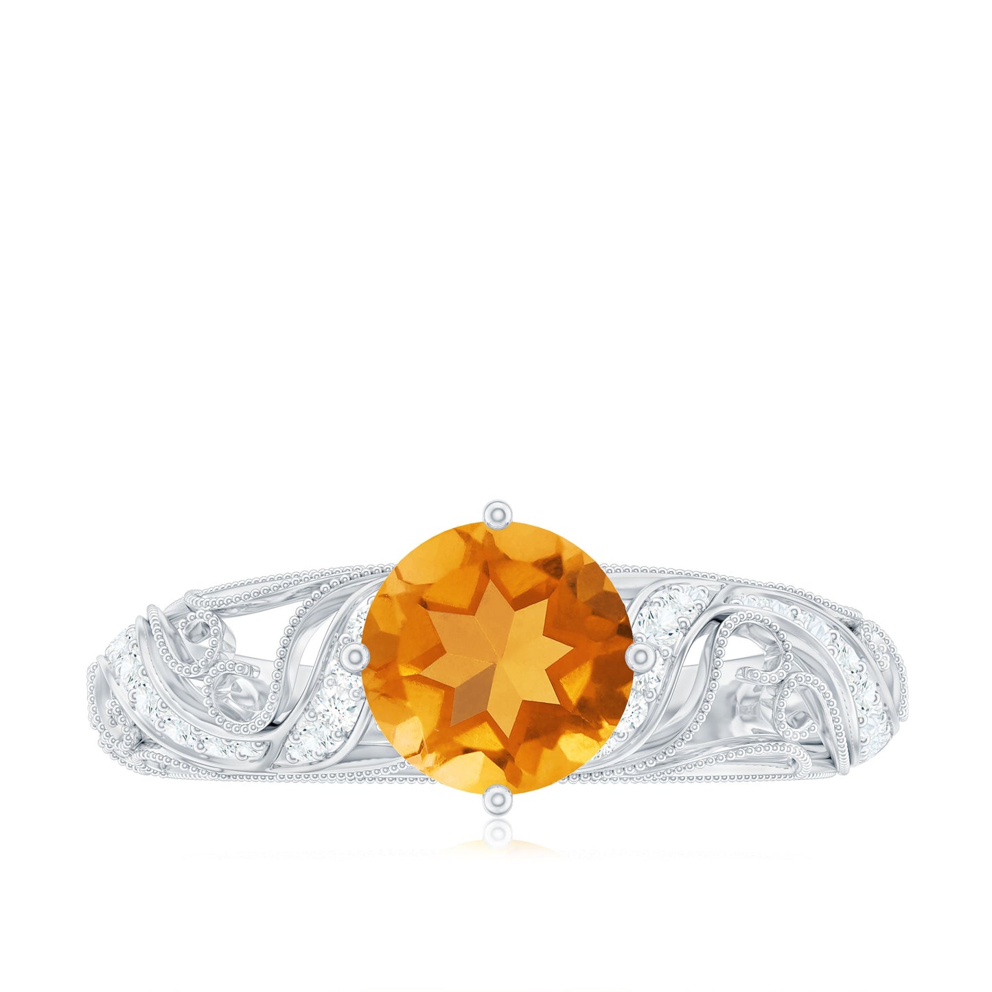 Genuine Citrine Vintage Looking Engagement Ring with Diamond