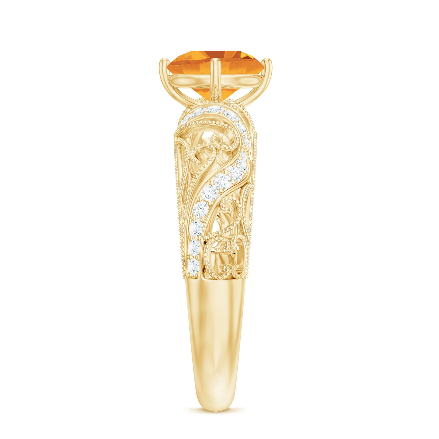Genuine Citrine Vintage Looking Engagement Ring with Diamond